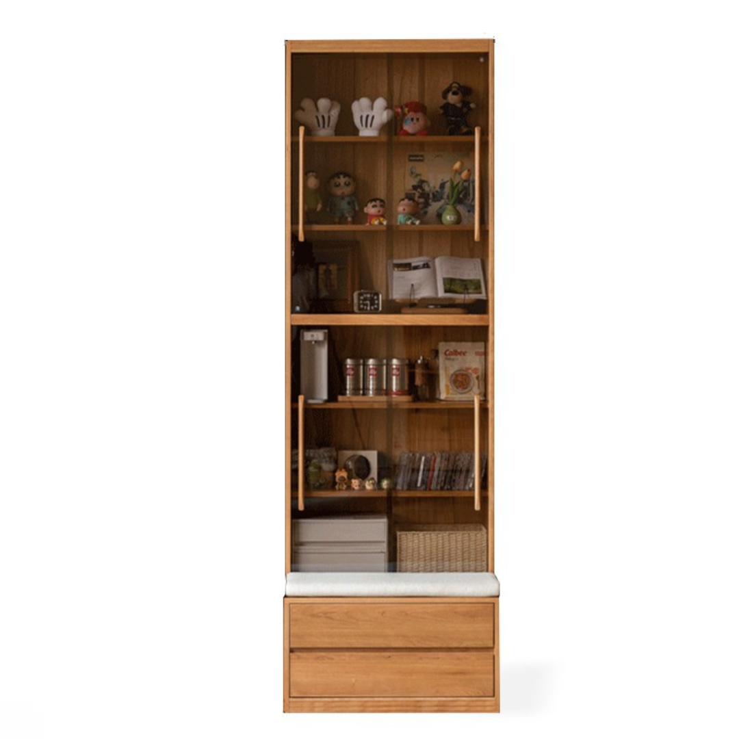 Cherry Solid Wood Bookcase Combination Glass Cabinet