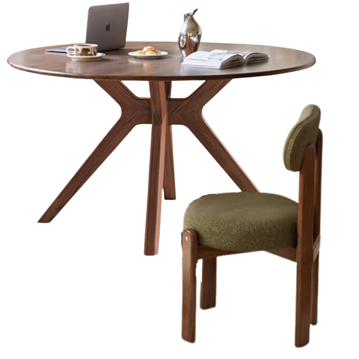 welcome Black Walnut, Oak Solid Wood Round Dining Table with X-Shape Crossed Legs