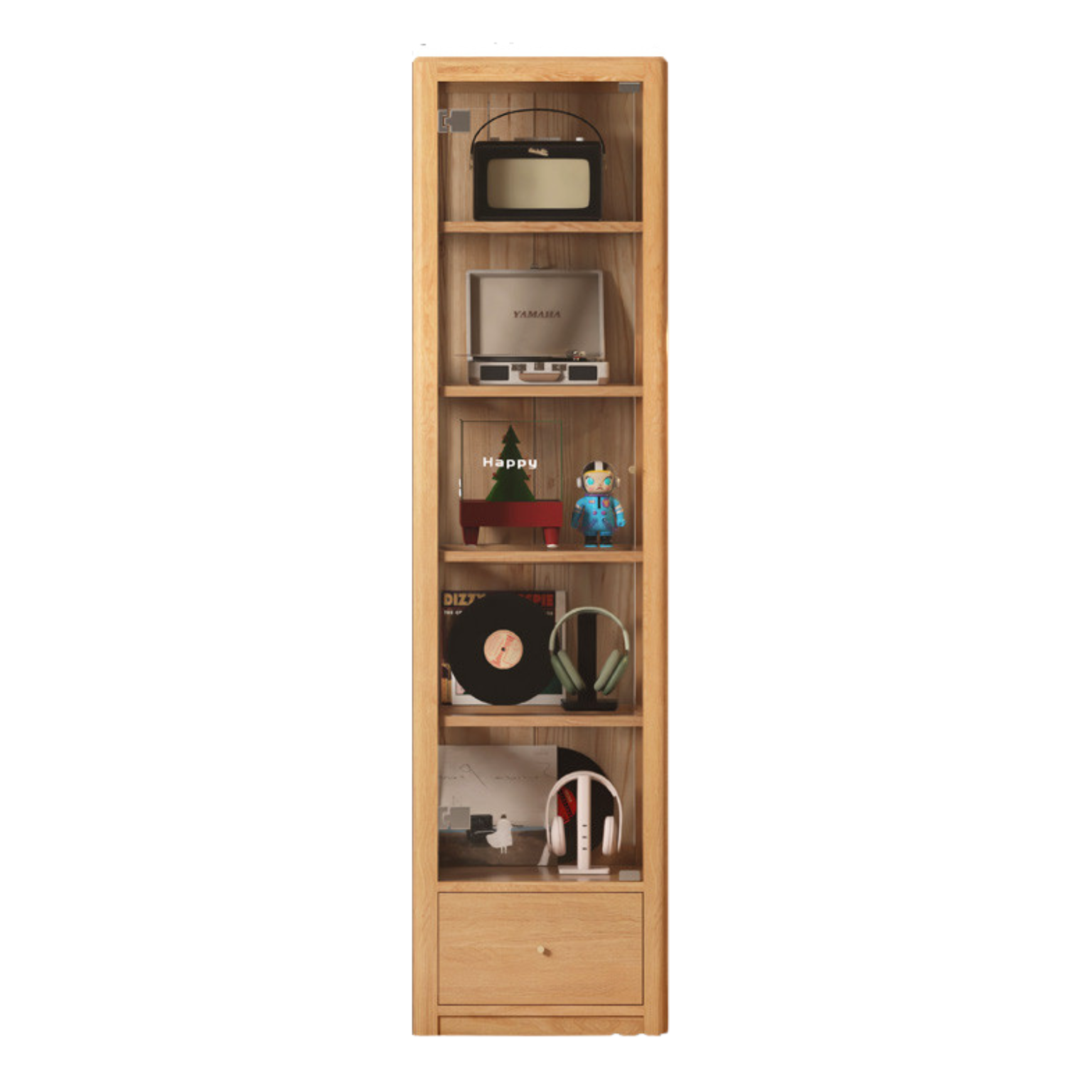 Oak solid wood Bookcase, glass door bookshelf display cabinet -