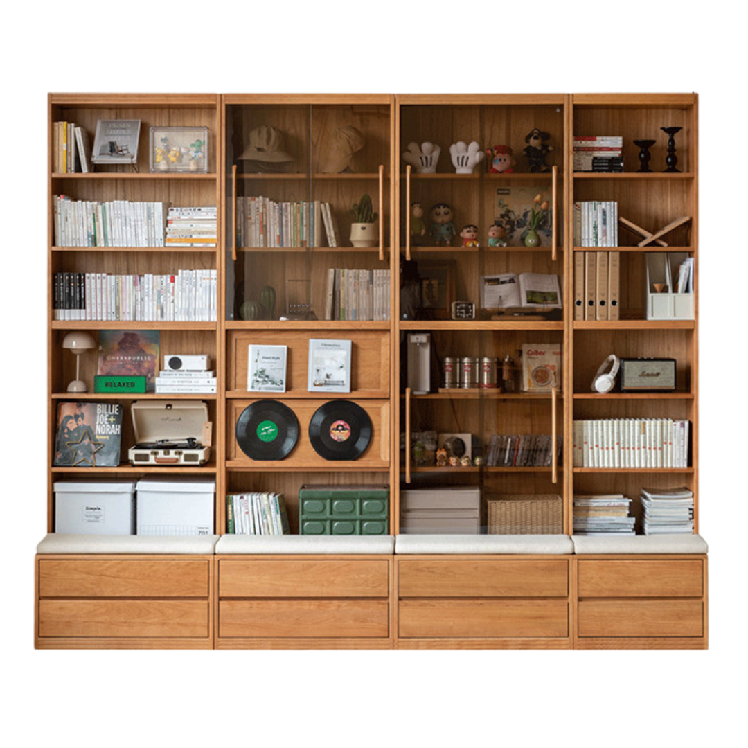 Cherry Solid Wood Bookcase Combination Glass Cabinet