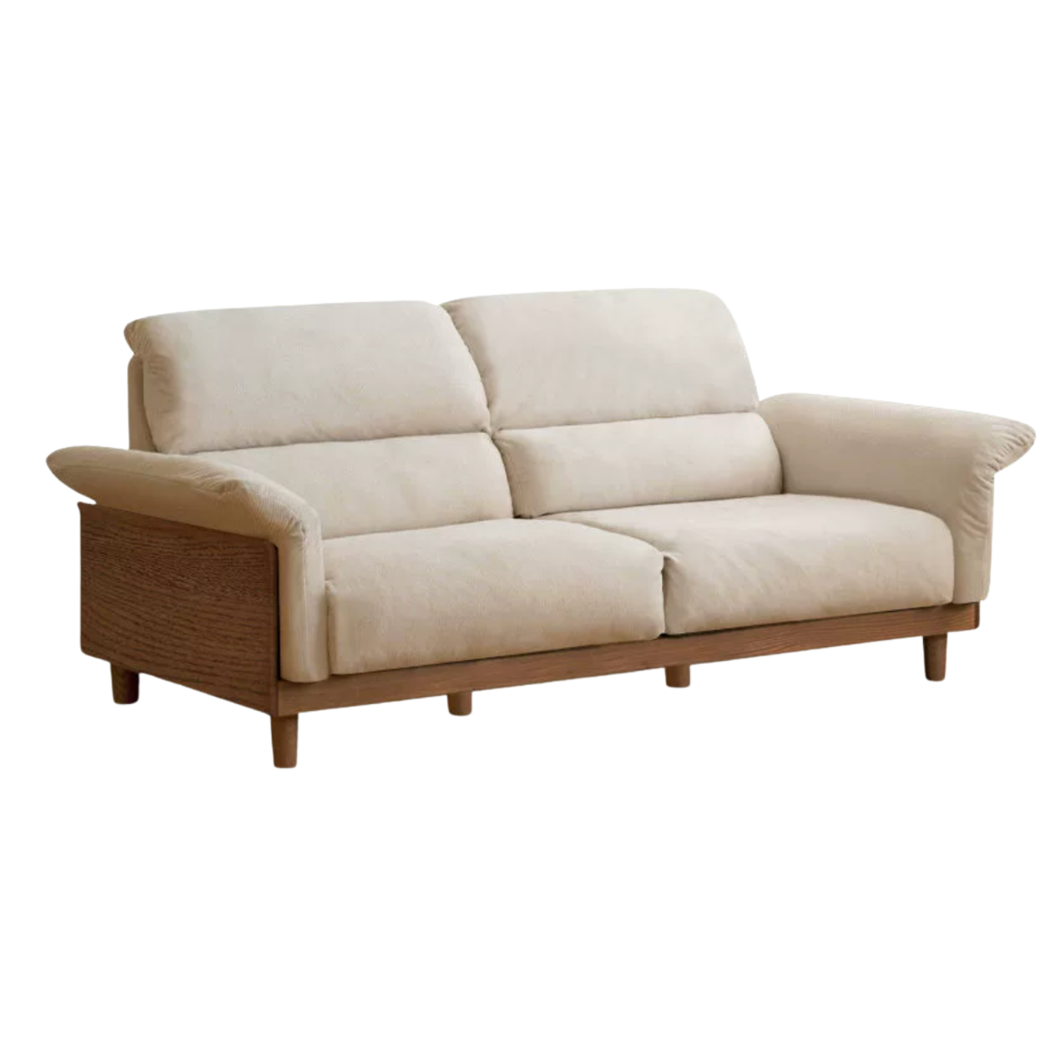 Oak Solid Wood Fabric Sofa, Couch with High Back Cushions, Durable Pet-Friendly Upholstery