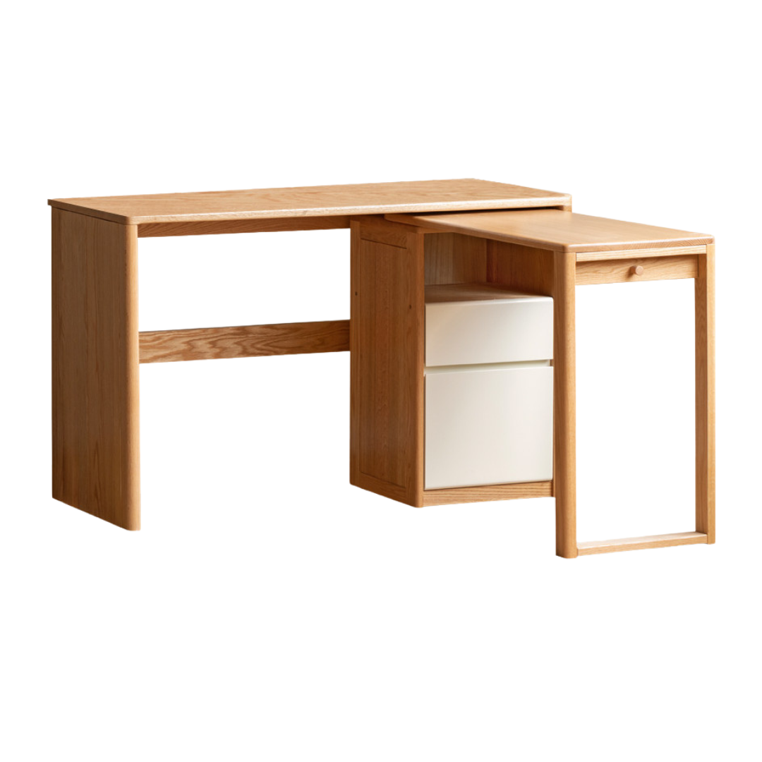 Oak solid Wood Bookshelf Integrated Corner Folding Desk