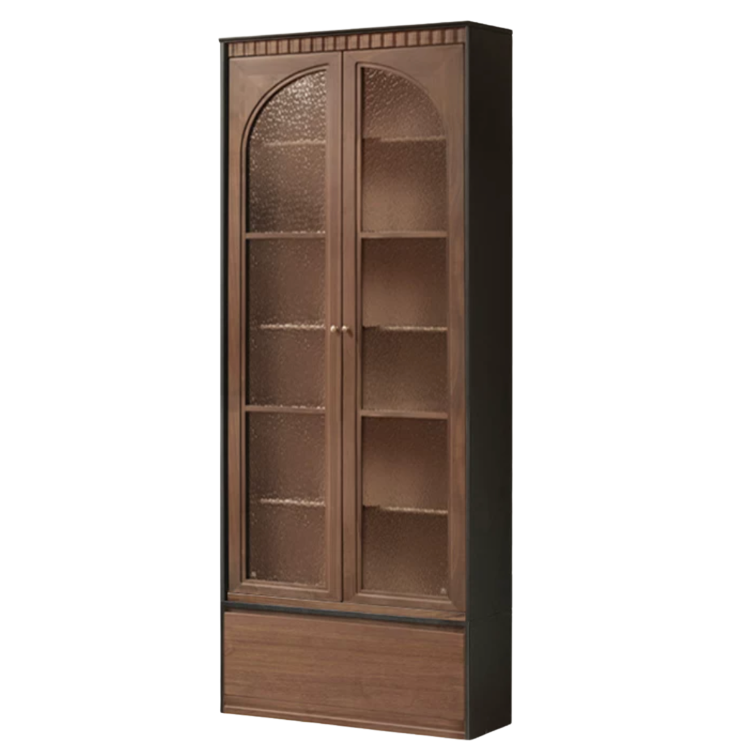 Black Walnut, Solid Sandalwood, Oak Bookcase with French Retro Display Cabinet
