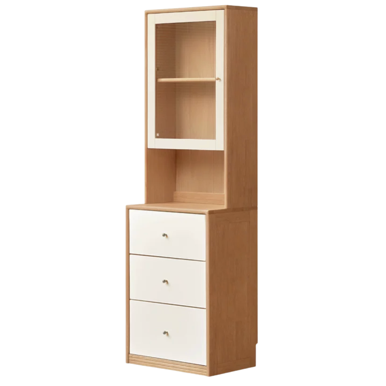 Oak Solid Wood, Solid Rubberwood Modular Glass Door Wall Unit Bookcase with Storage