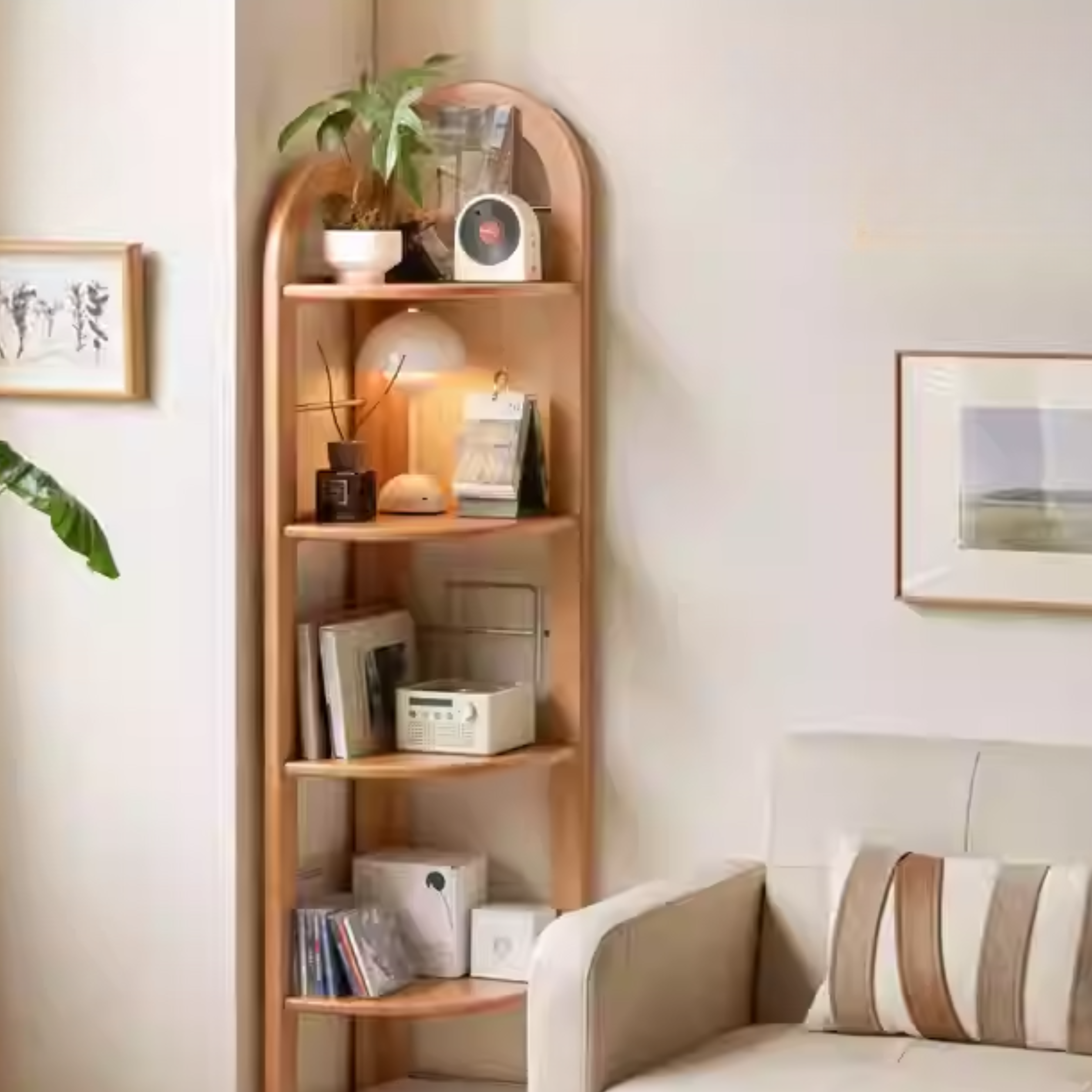 European Beech Solid Wood Corner Bookshelf