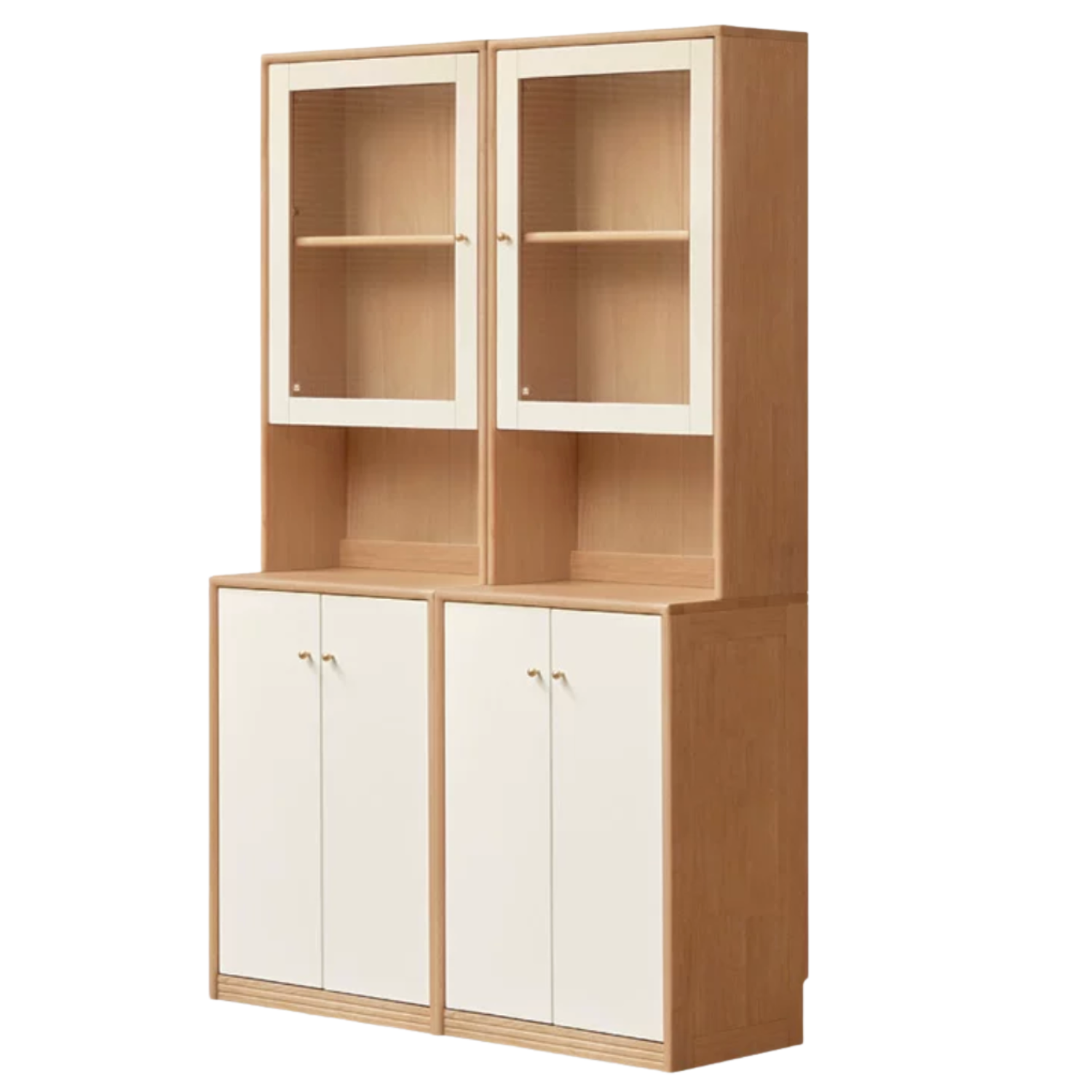 Oak Solid Wood, Solid Rubberwood Modular Glass Door Wall Unit Bookcase with Storage