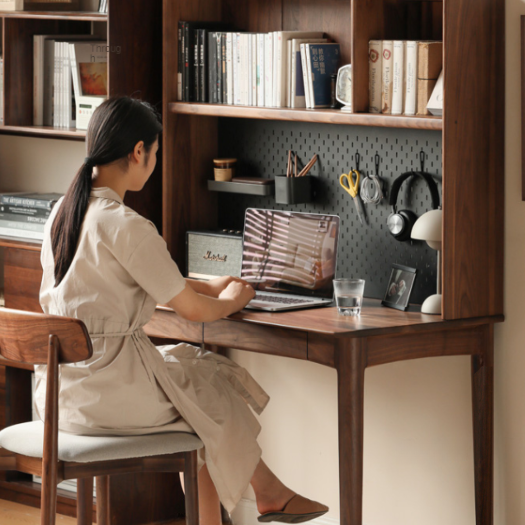 Black Walnut Solid Wood Integrated Bookshelf Table