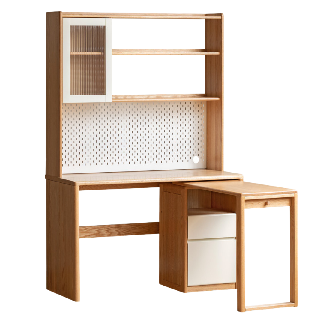 Oak solid Wood Bookshelf Integrated Corner Folding Desk