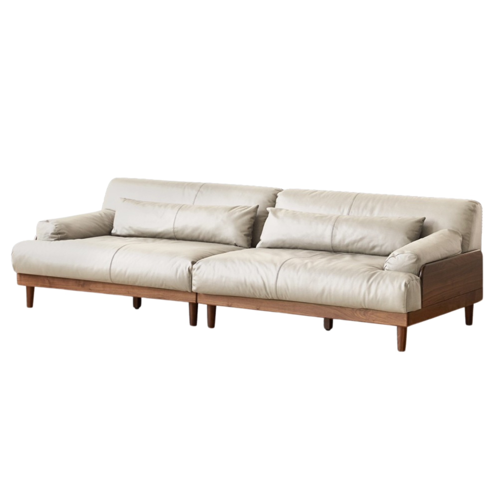 Black walnut solid wood leather three-seater straight down sofa