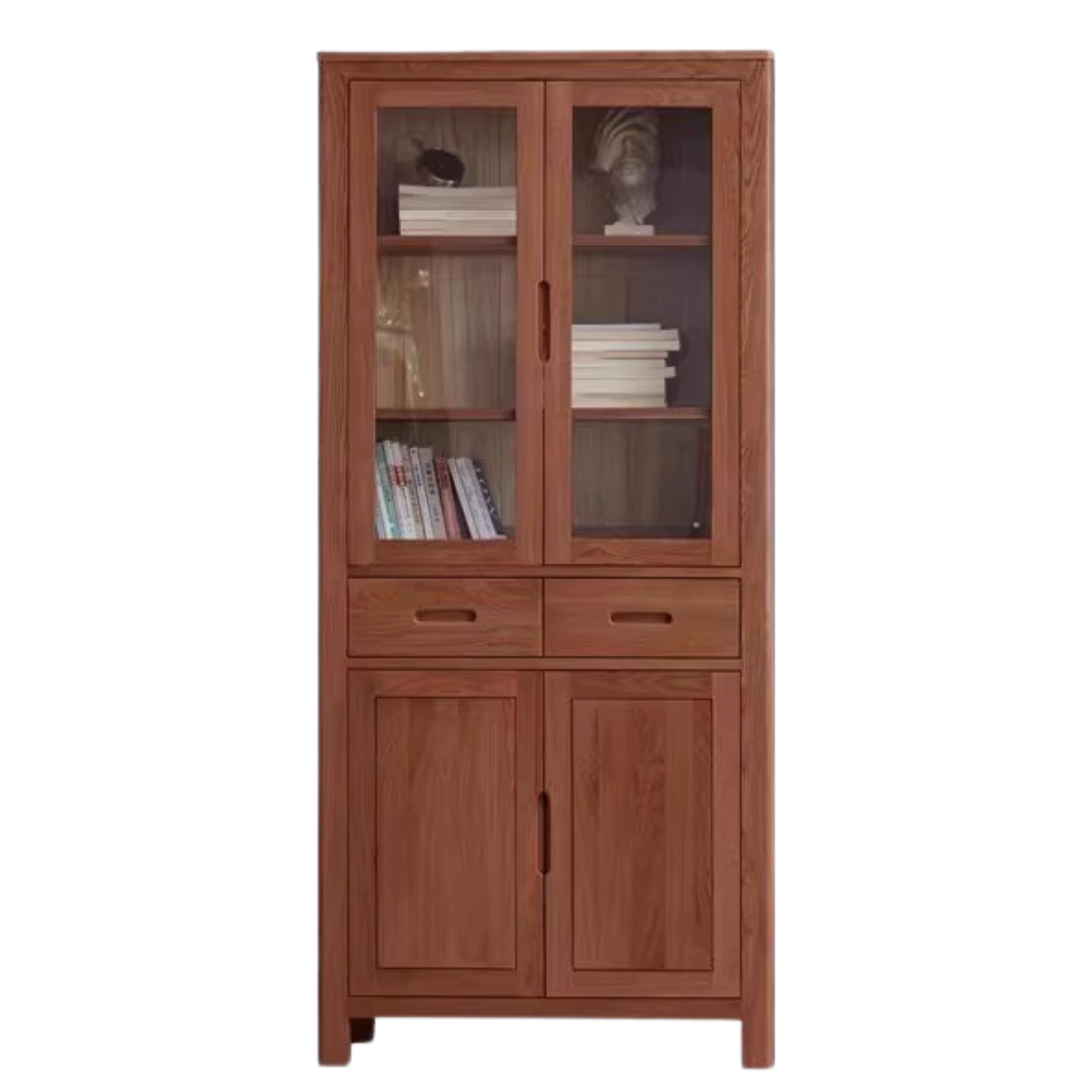 Oak solid wood bookcase multi-layer storage cabinet -