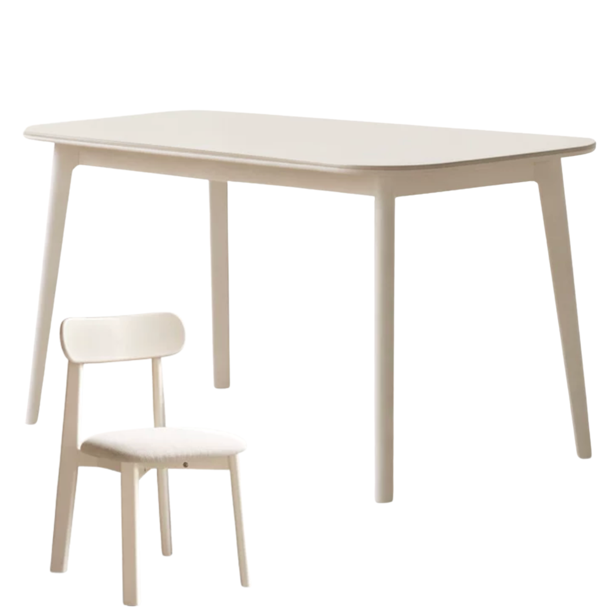 Solid Rubberwood White Cream Style Rock Board Dining Table