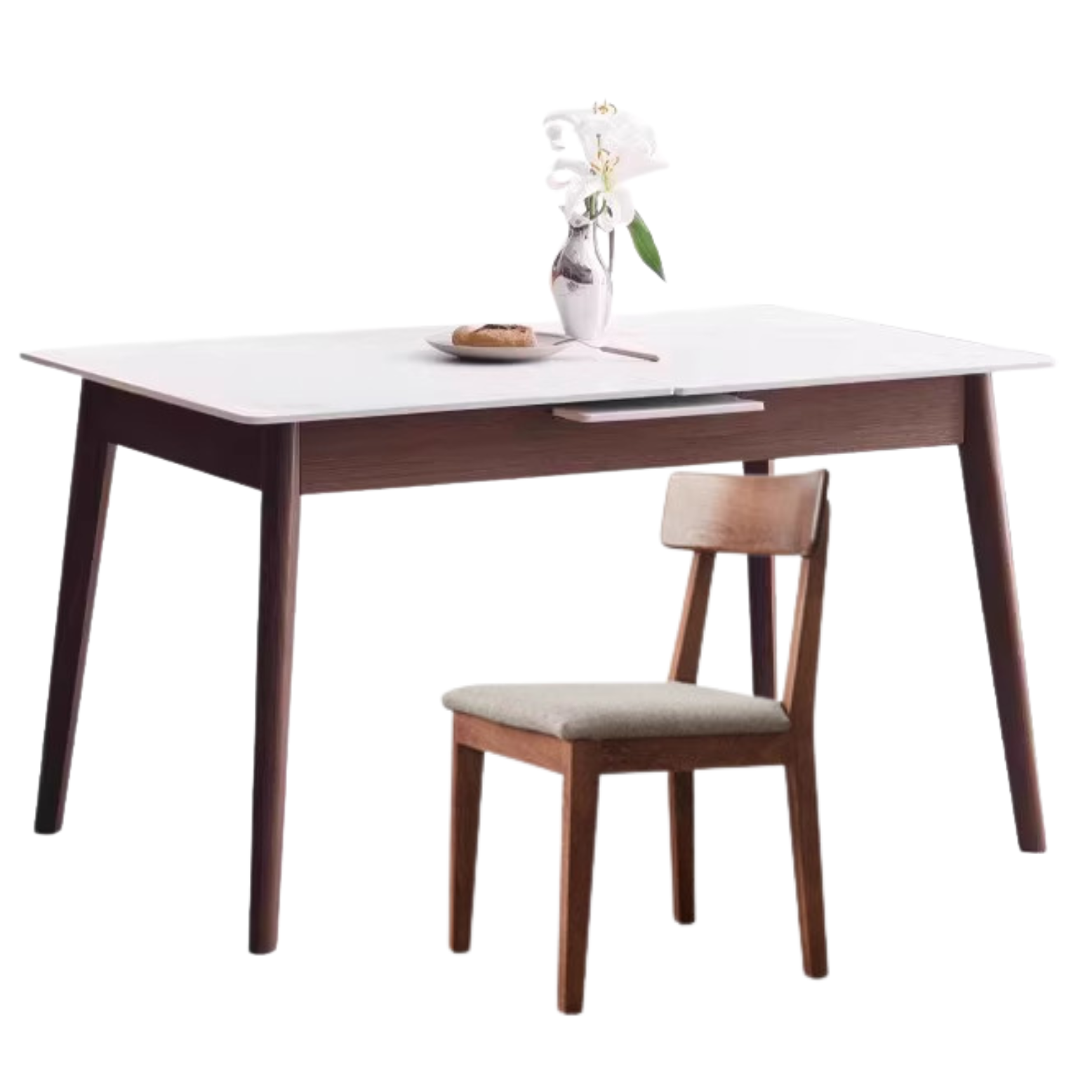 Oak Solid Wood Rock Slab Retractable Dining Table