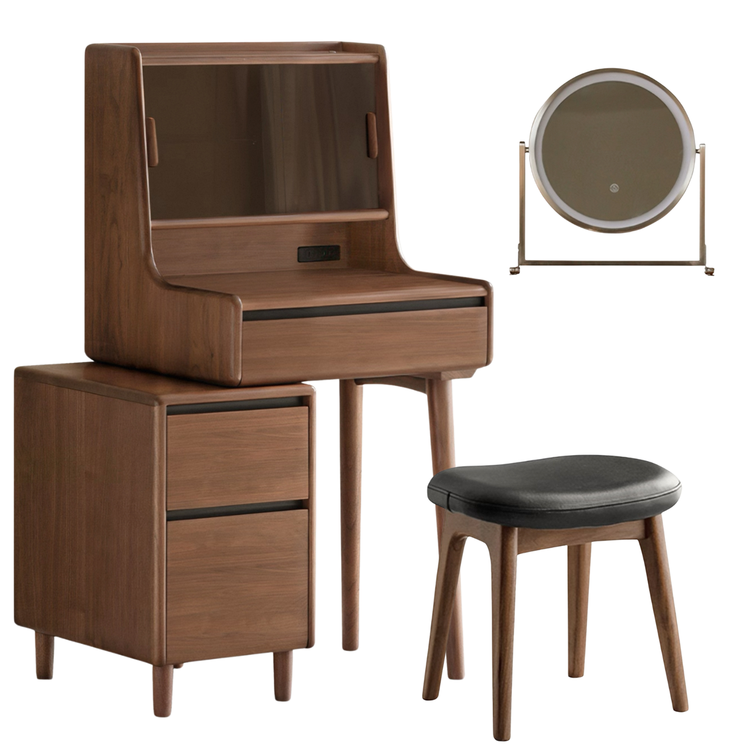 Black Walnut, Sandalwood Solid Wood Lighted Vanity Table.