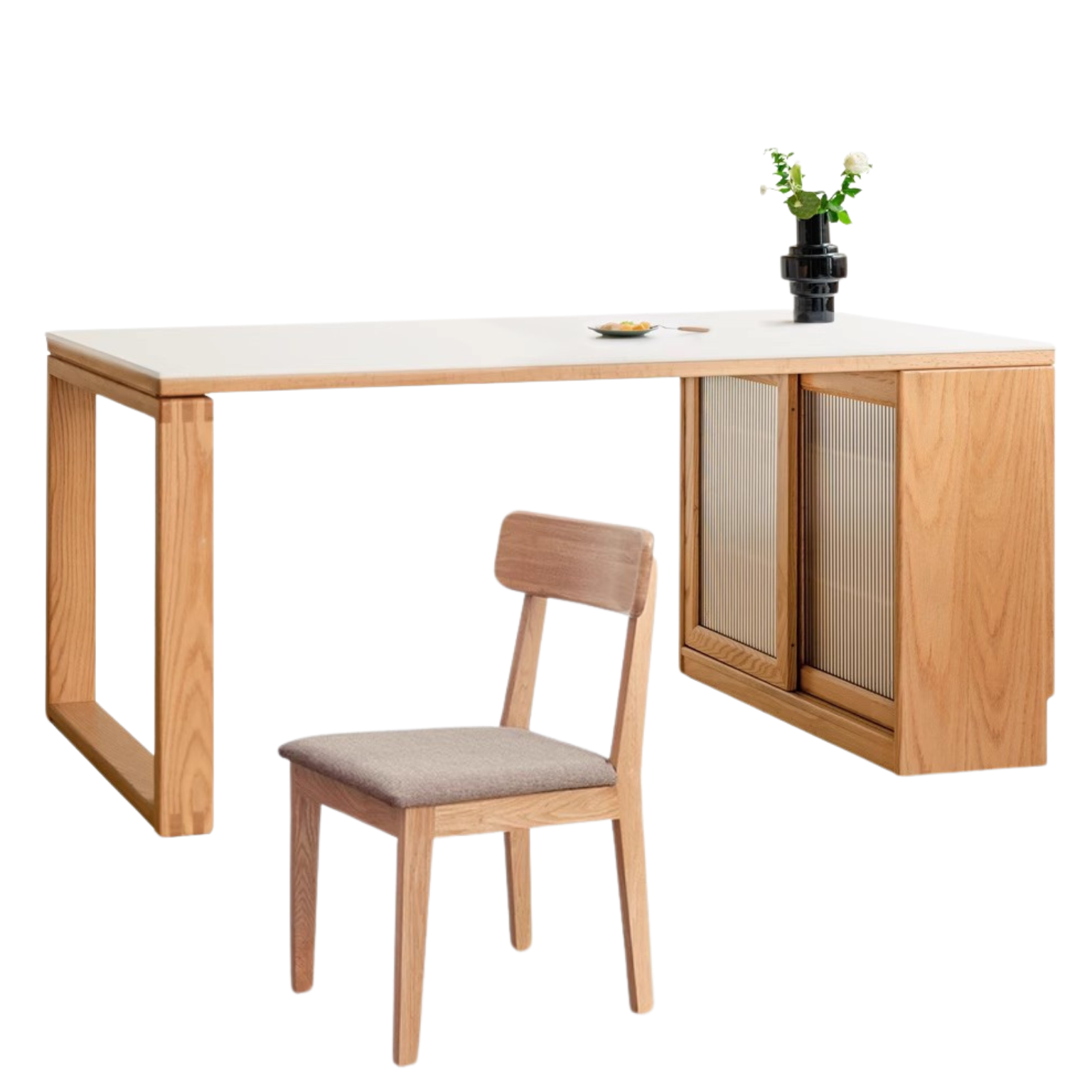 Oak Solid wood slate dining table and storage cabinet integrated ,