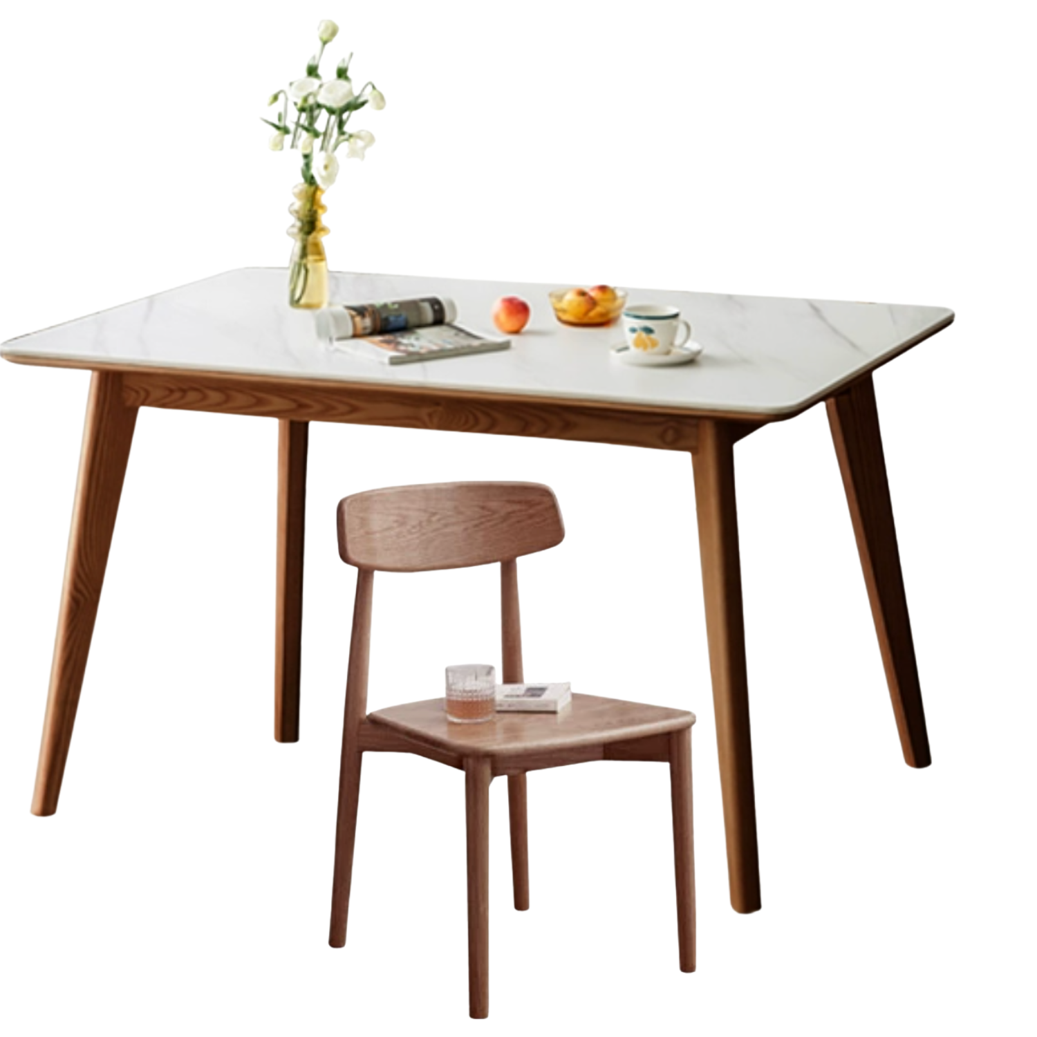Ash Solid Wood Nordic Dining Table With Rock Slab Surface