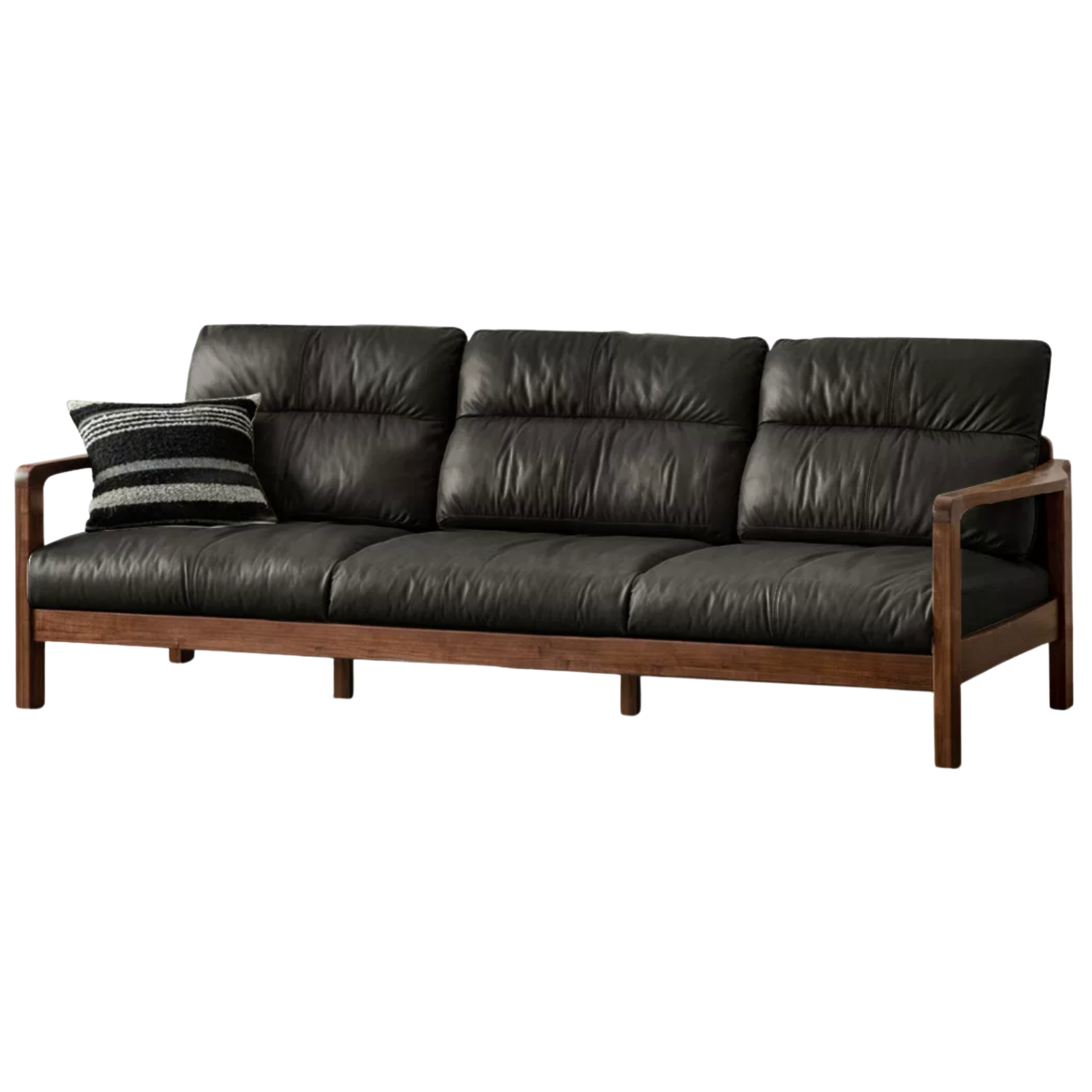 Black Walnut Solid Wood Genuine Leather Luxury Sofa-