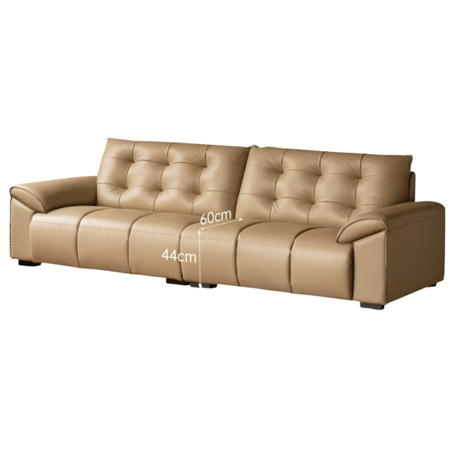 Genuine Leather Sofa with Biscuit Tufted Cushions and Track Arms