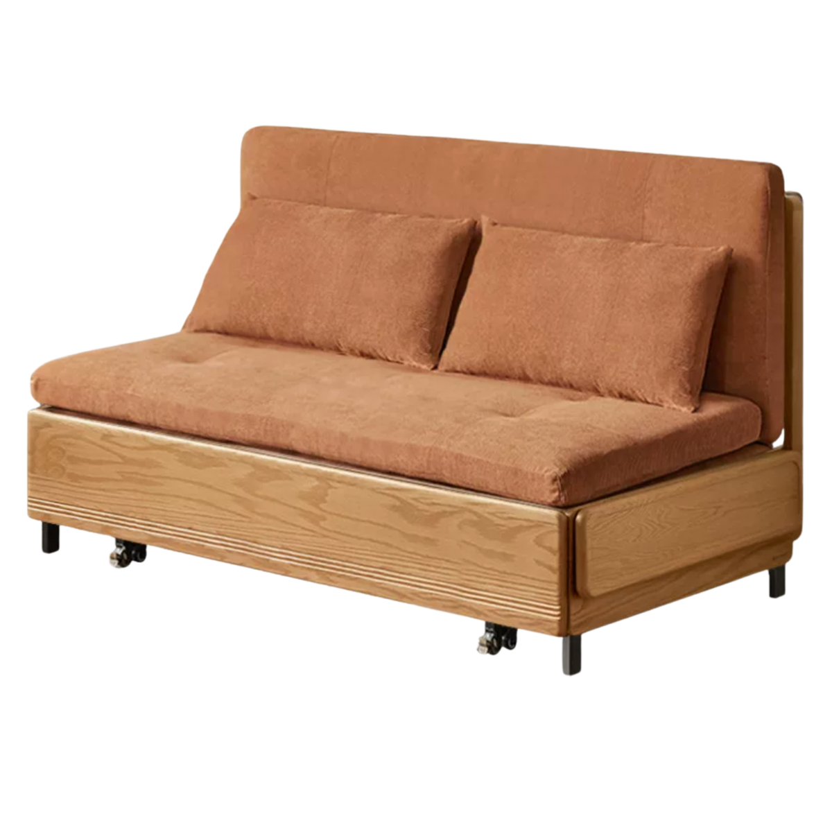 Oak Solid Wood Sleeper Sofa Chair Bed with Attached Fold-Out Side Tray