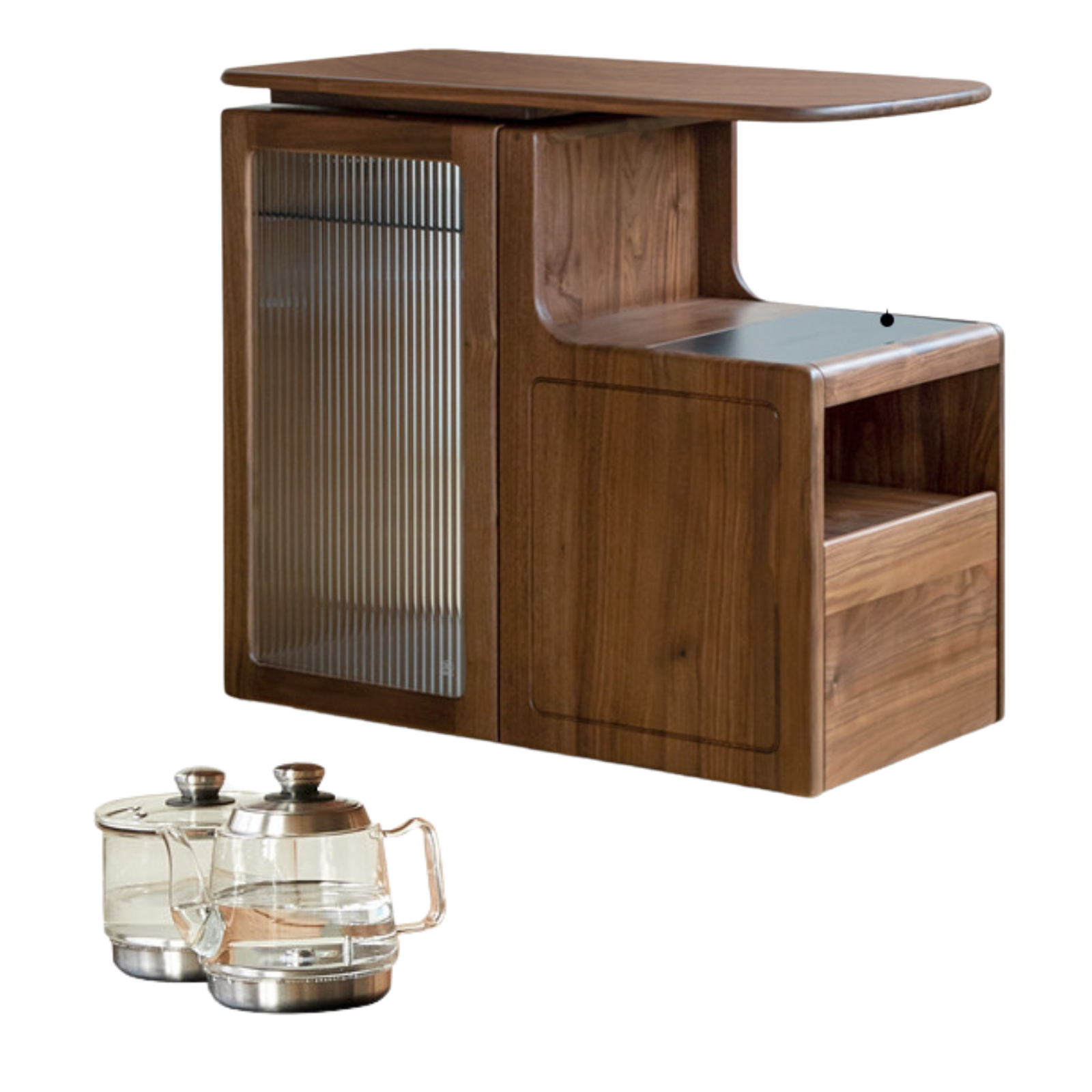 Black walnut, Oak solid wood movable tea cabinet with tea maker: