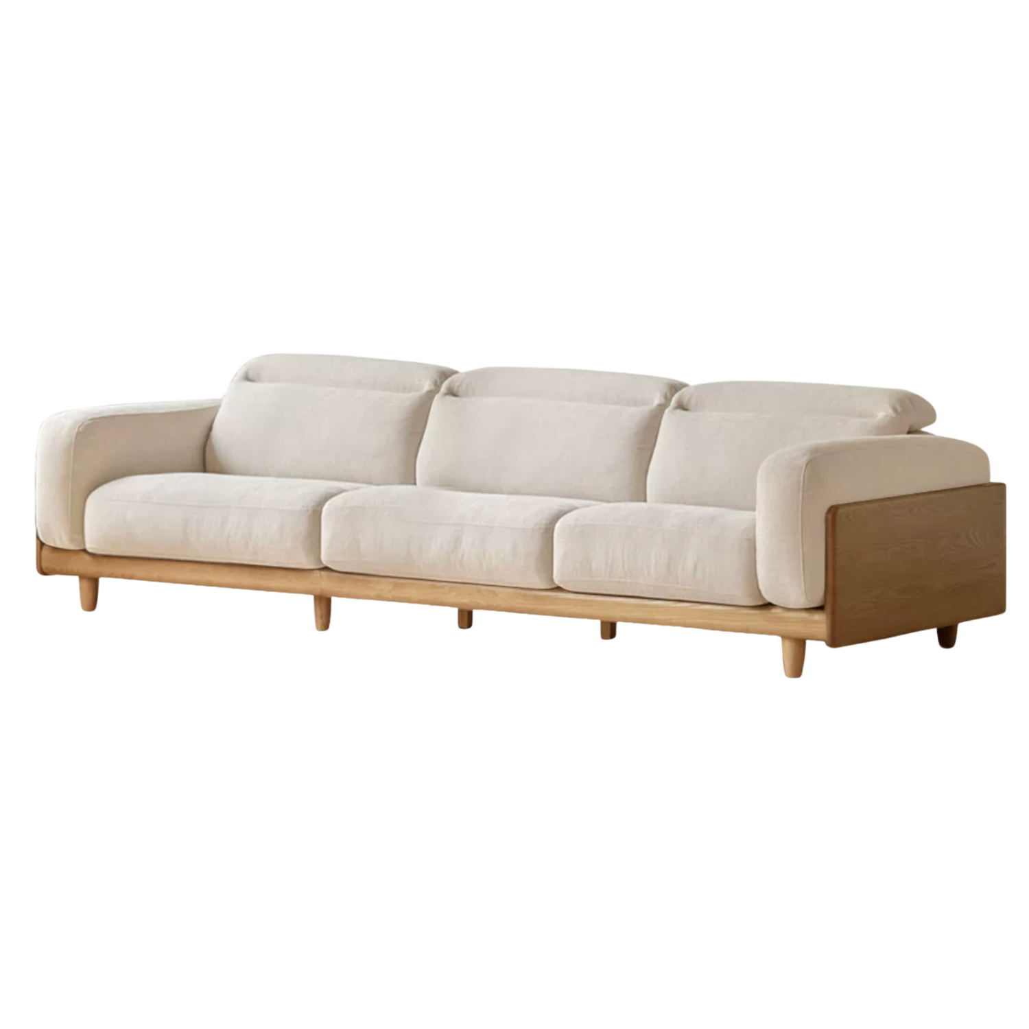 Ash Solid Wood Genuine leather Sofa with Solid Wood Frame and Adjustable Headrest