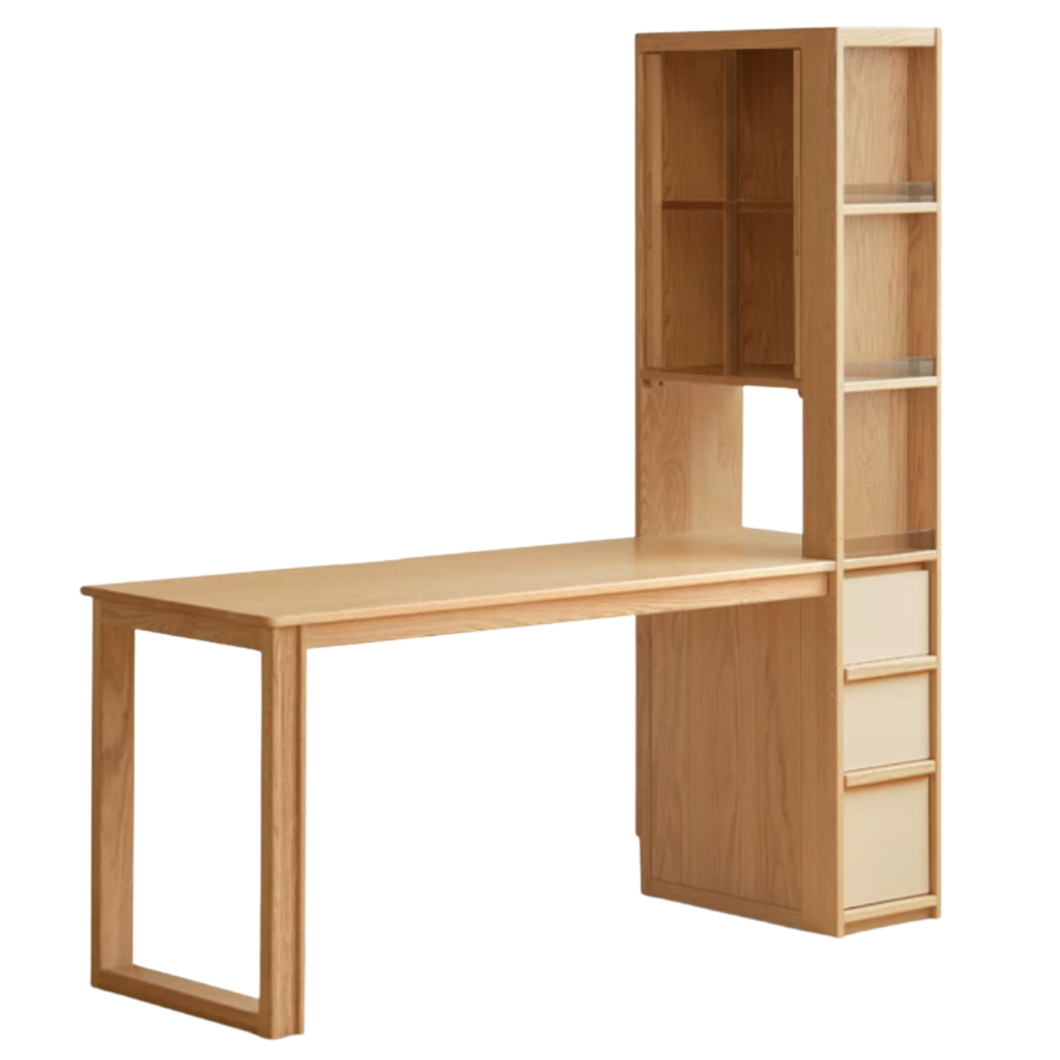 Oak Solid Wood Computer Desk with Integrated Frame and Minimalist Design