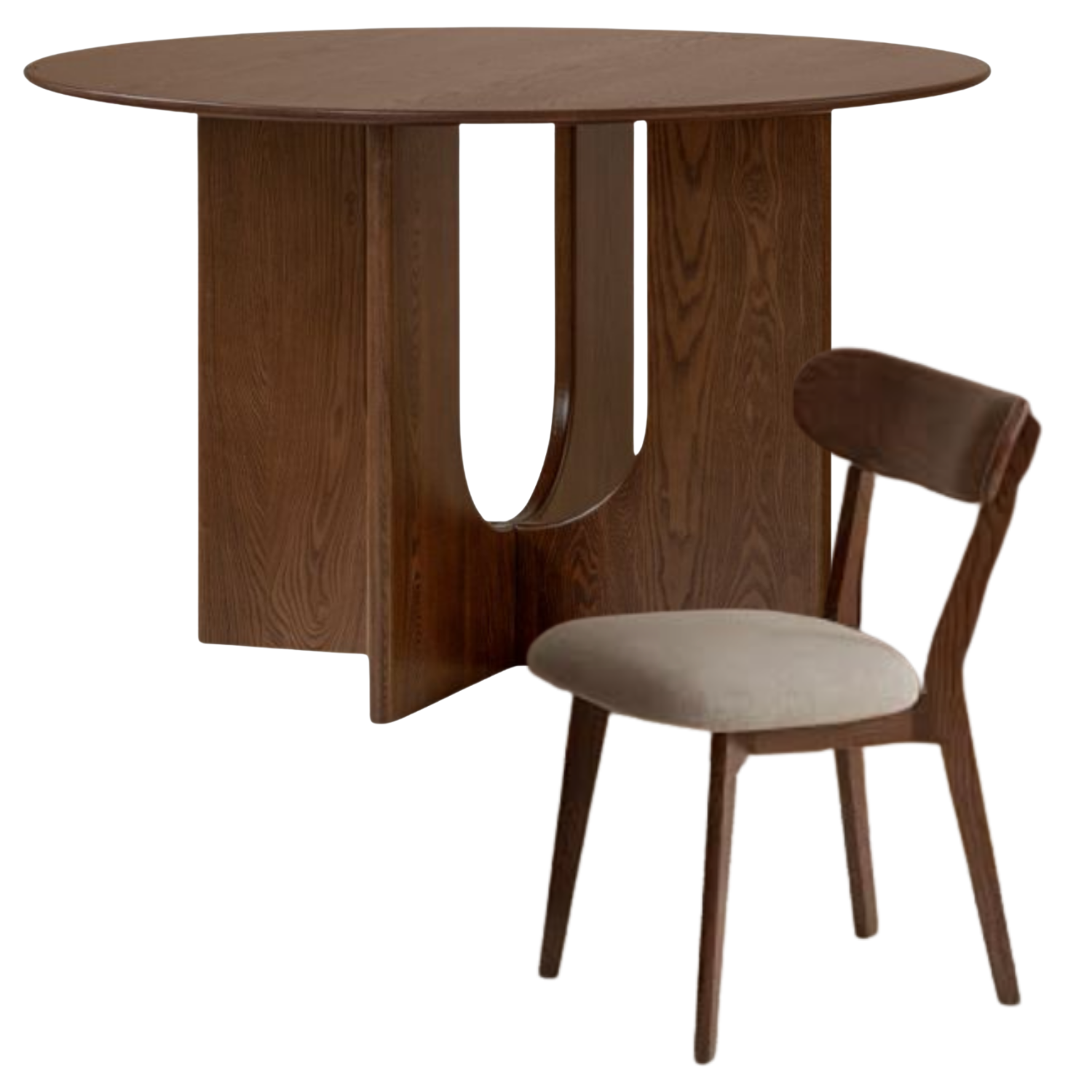 Ash Solid Wood Round Dining Table with Arched Hollow Pedestal Base