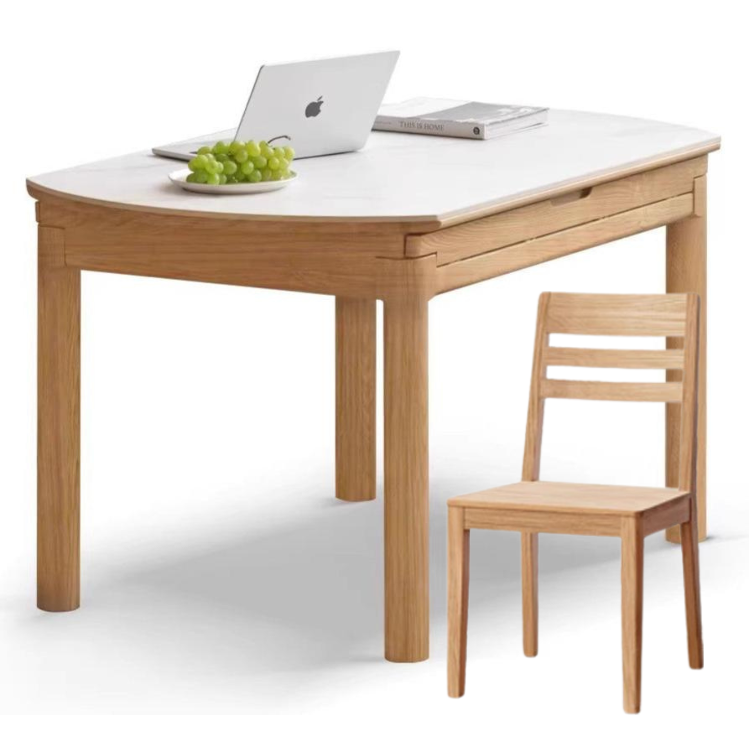 Ash solid wood retractable rock plate dining table