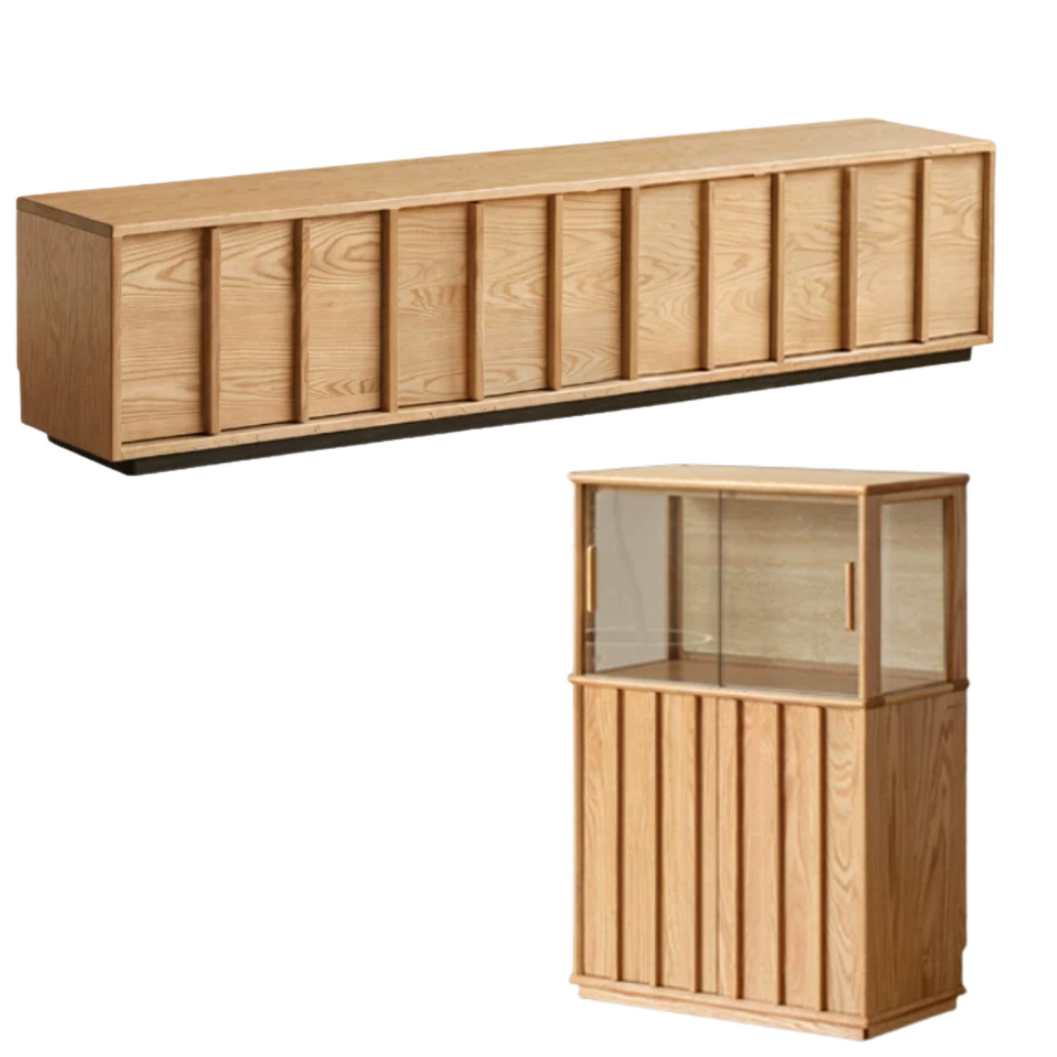 Oak Solid Wood TV Cabinet with Open Frame Storage Design
