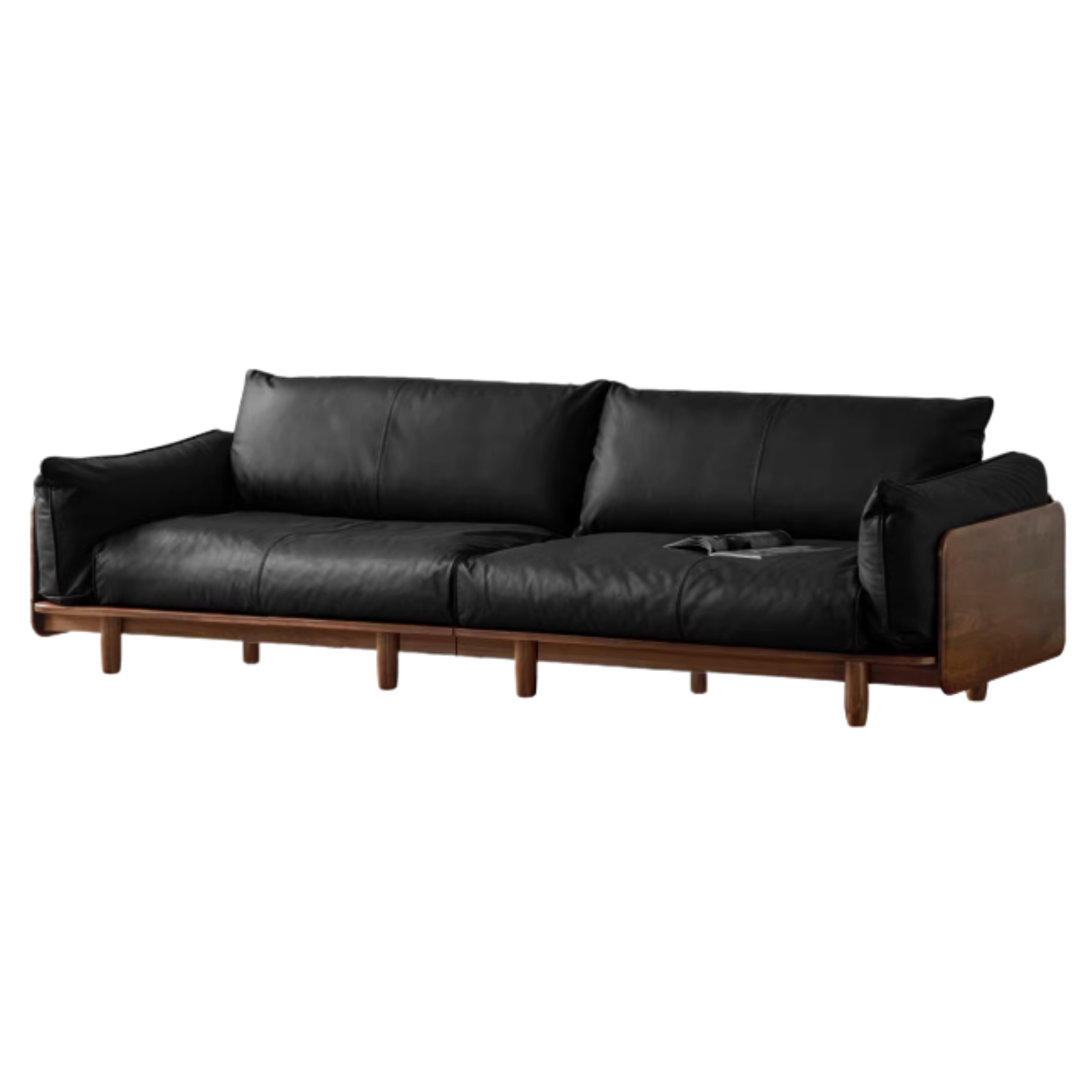 Black Walnut Solid Wood Genuine Leather Sofa, Fabric Sofa-SPECIAL PRICE: