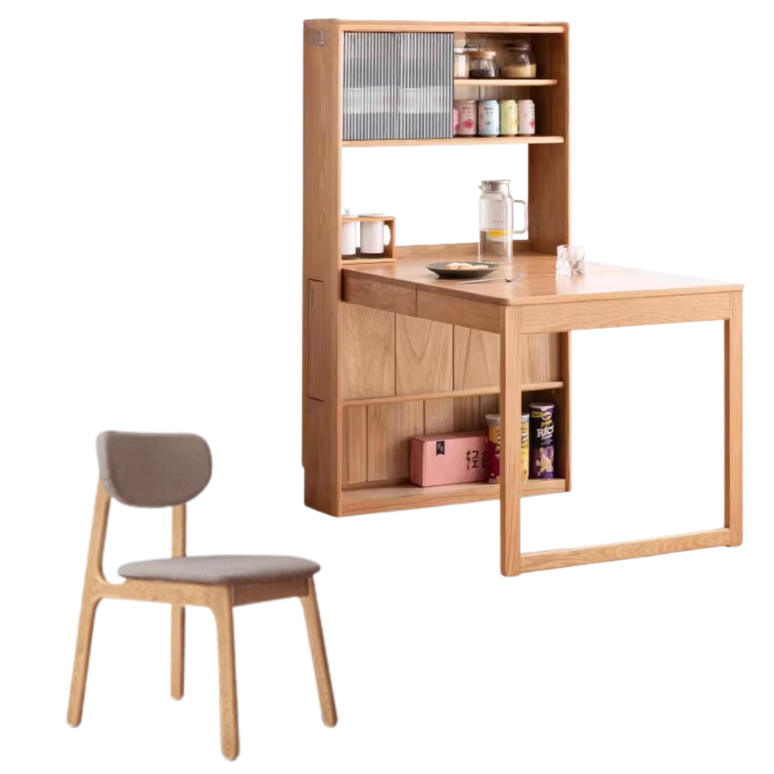 Oak solid wood retractable dining table + sideboard ,