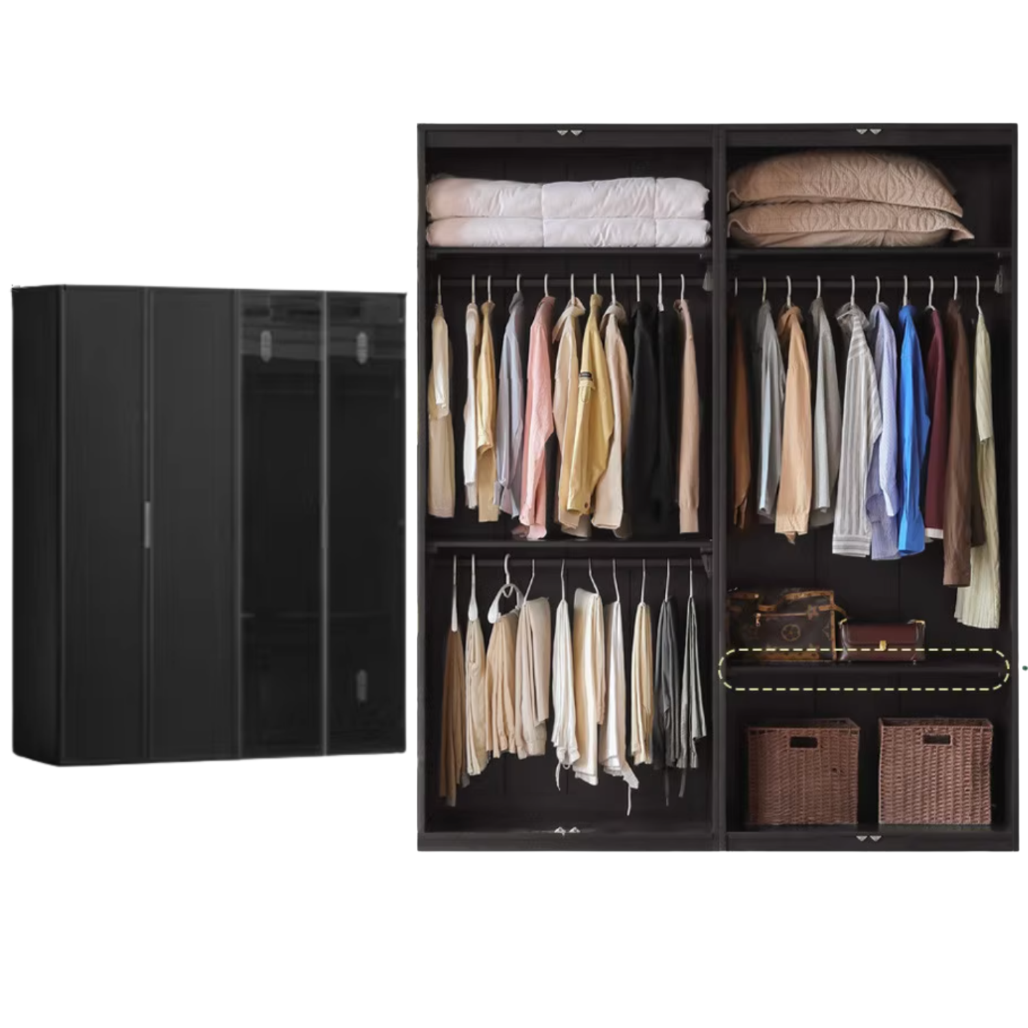 Pine Solid Wood Modern Wardrobe with Light