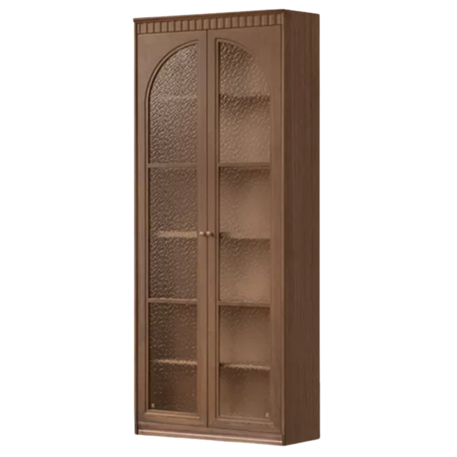 Black Walnut, Solid Sandalwood Arched Vintage Bookcase with Glass Door and Storage Drawer