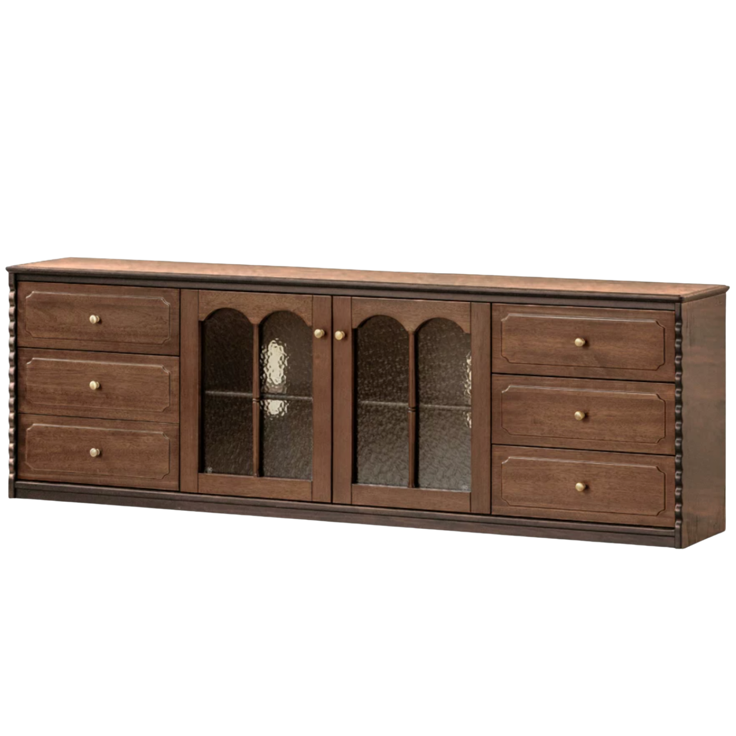 Black Walnut, Sandalwood, Ash Solid Wood TV Stand with Glass Doors and Drawers, French Style Media Console for Living Room