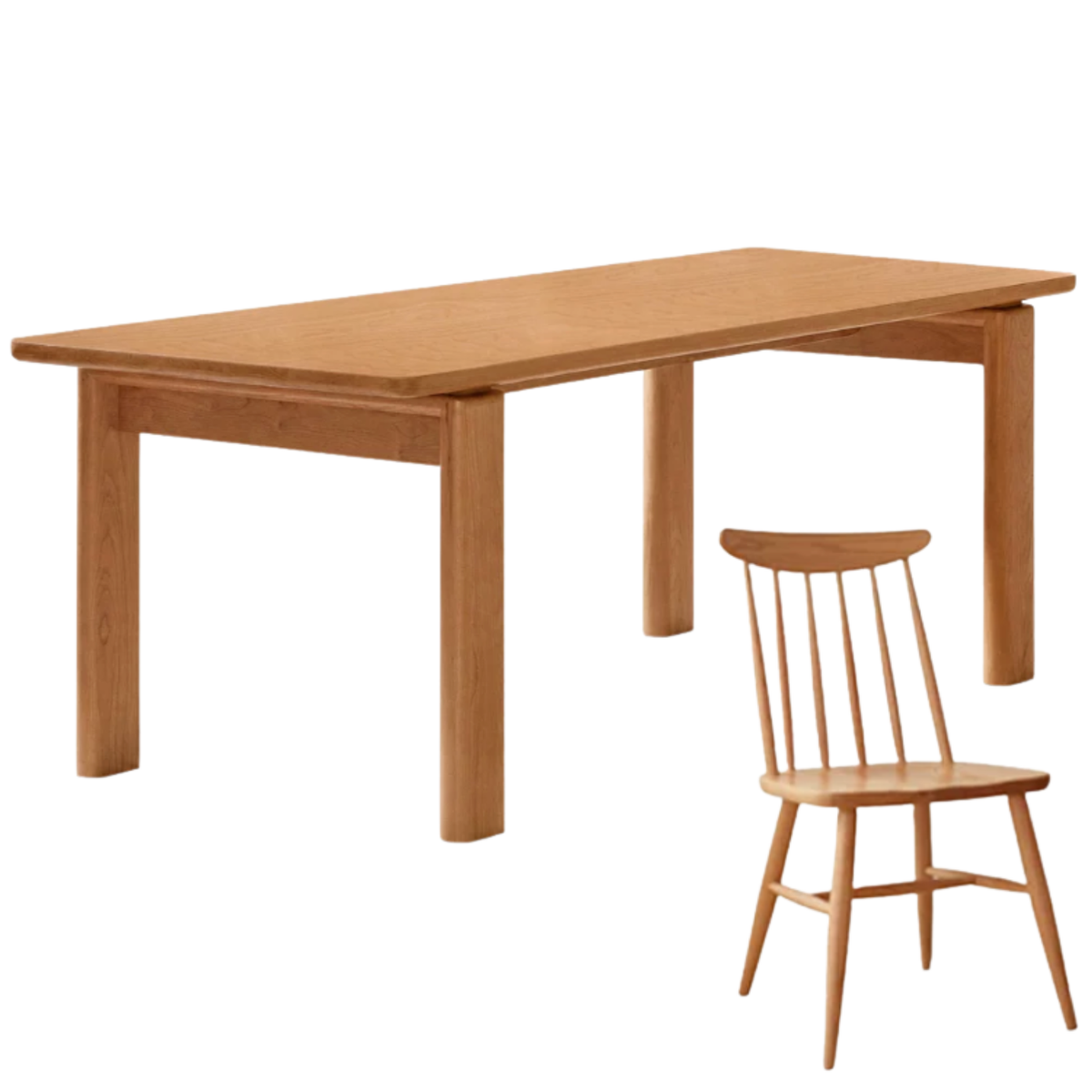 Cherry Solid Wood Extendable Dining Table with Pull-Out Leaf