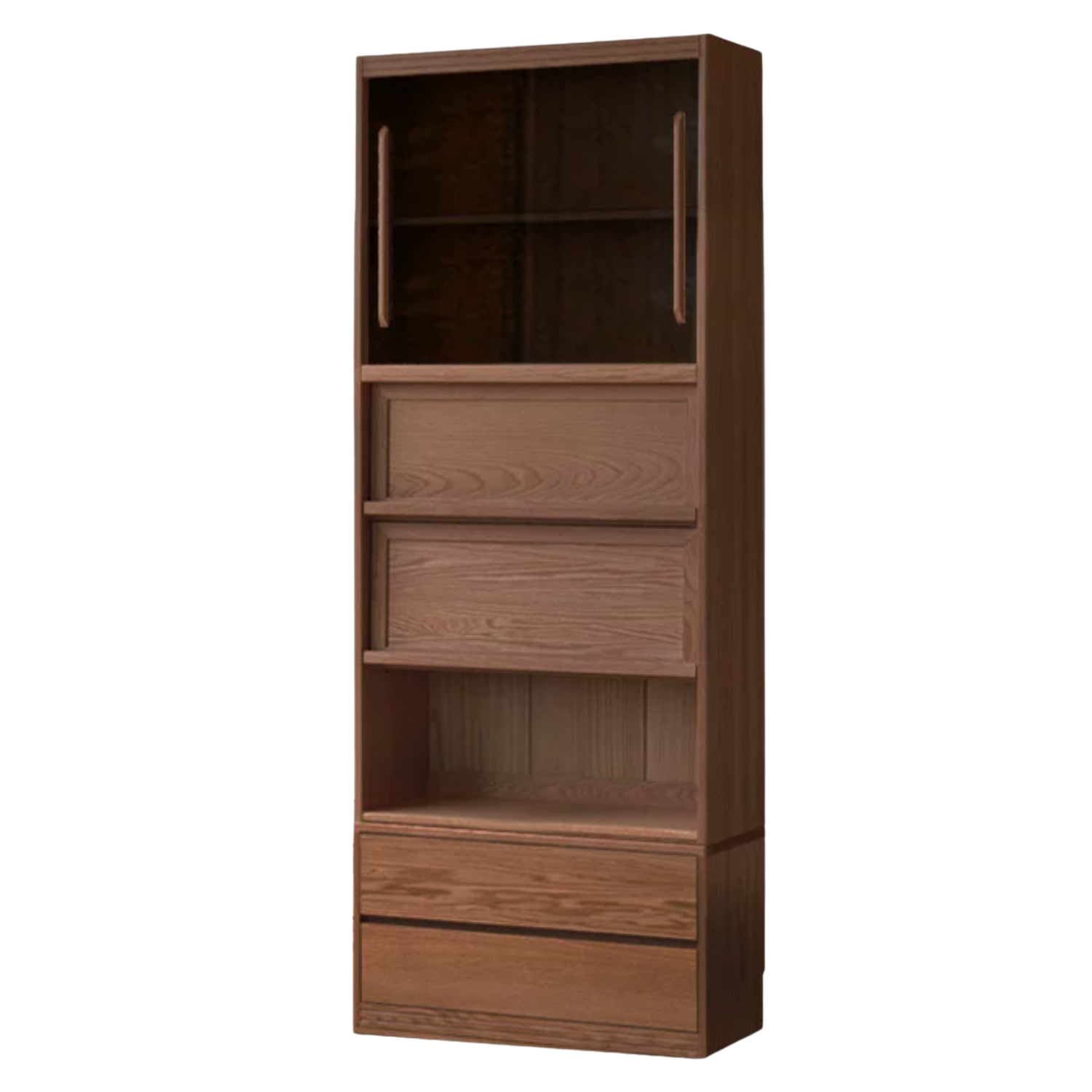 Black Walnut, Oak, Ash Solid Wood Floor-Standing Bookcase with Luxury Storage Cabinet