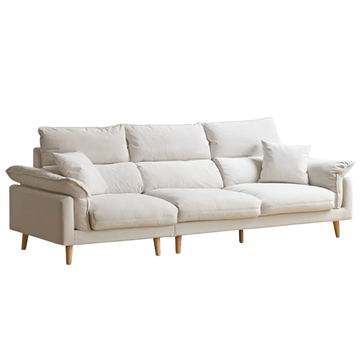 Deep-Seat Sofa with Down-Filled Cushions and Wood Legs-Genuine leather, fabric