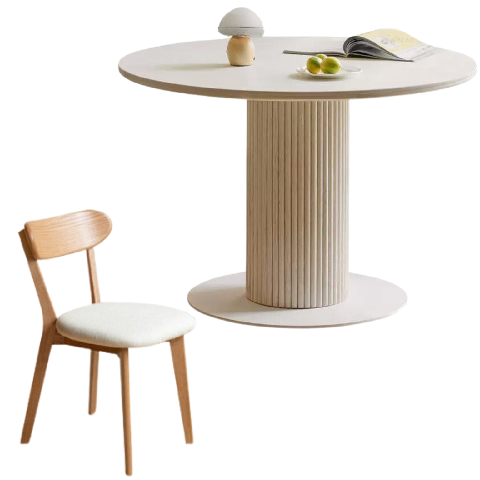 Oak solid wood Rock Plate Dining French Cream Style Round Dining Table -