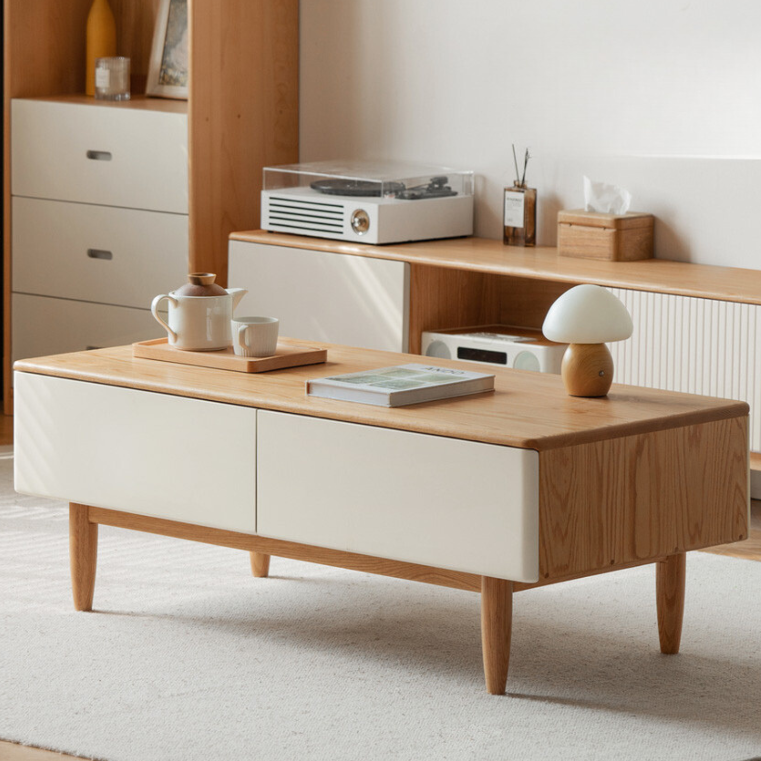 Oak solid wood modern coffee table with drawer