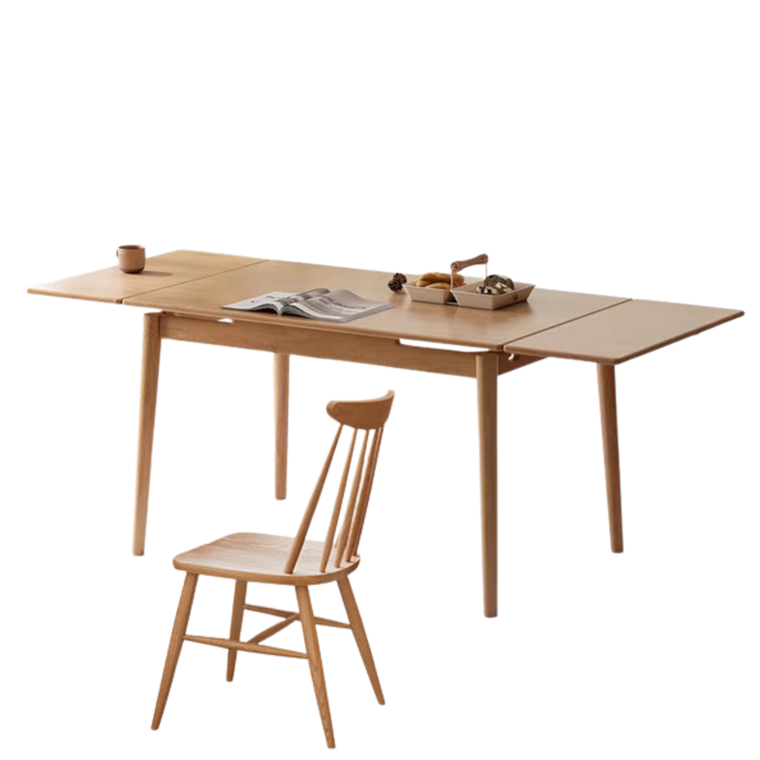 Oak Solid Wood Retractable Dining Table Large Tabletop