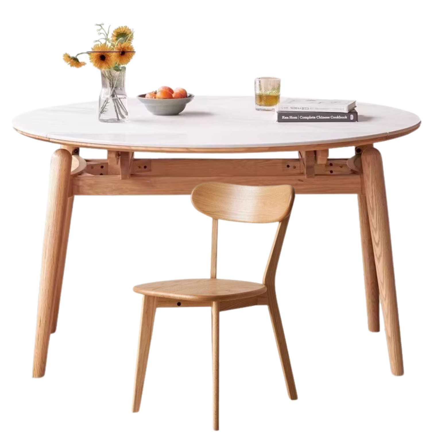 Oak solid wood folding rock board expandable dining table