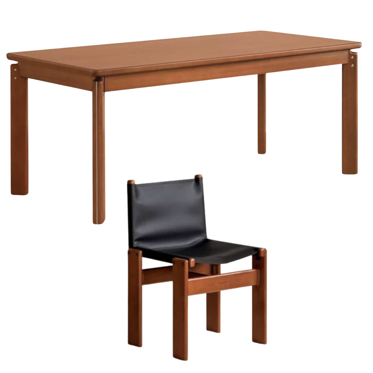 Poplar, Birch Solid Wood Mid-Century Dining Table with Metal Corner Braces, Optional 4 Chairs