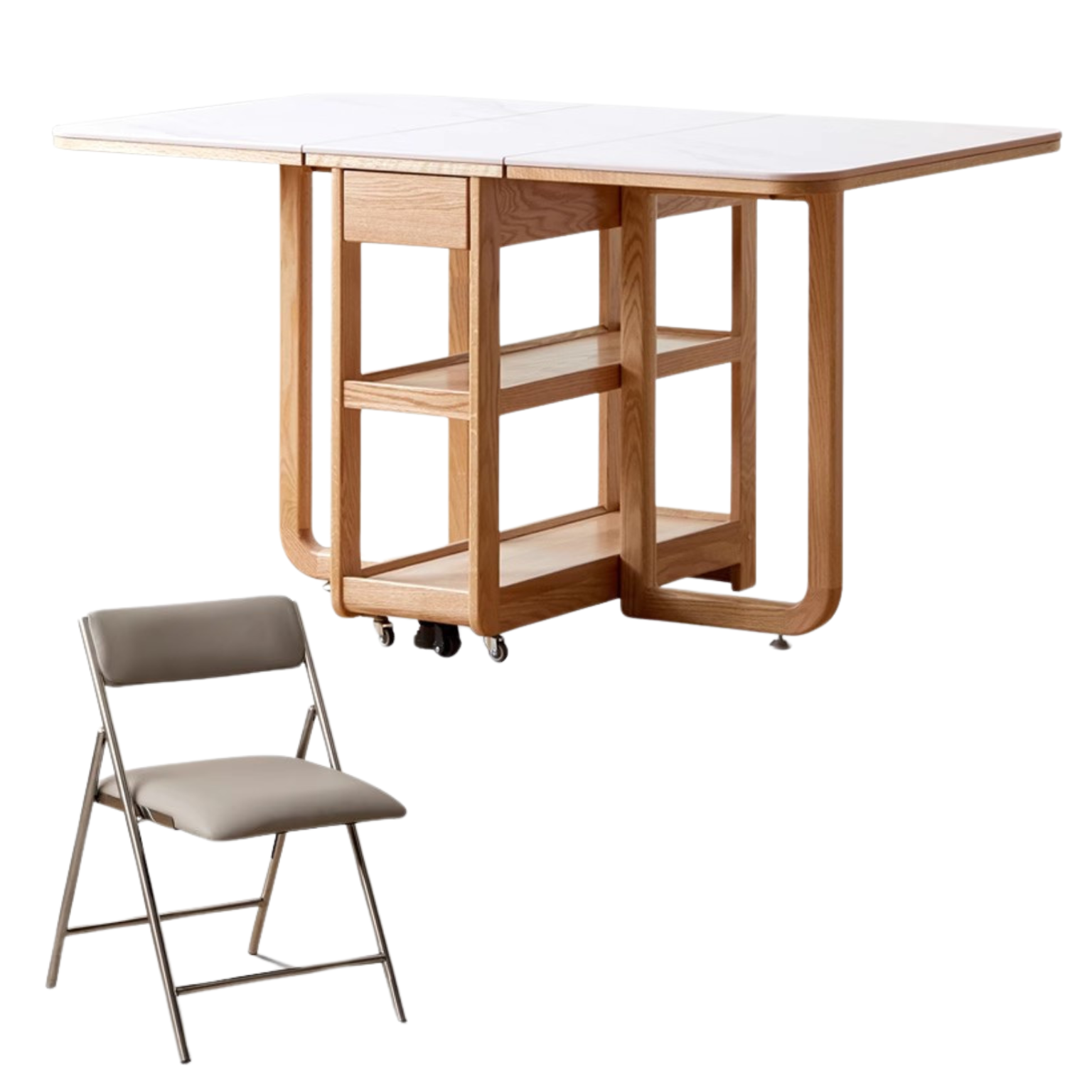 Oak Solid wood folding multi-functional storage telescopic dining table ,