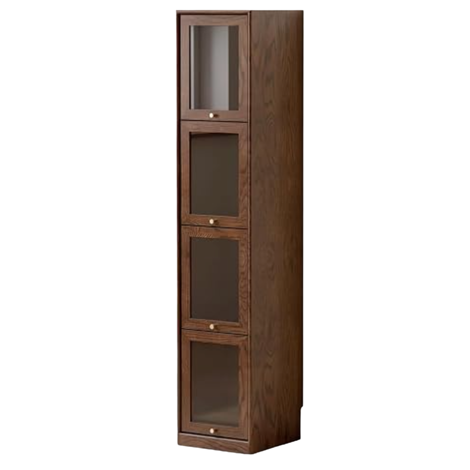 Oak Solid Wood Narrow Glass Door Display Cabinet with Slim Storage Tower