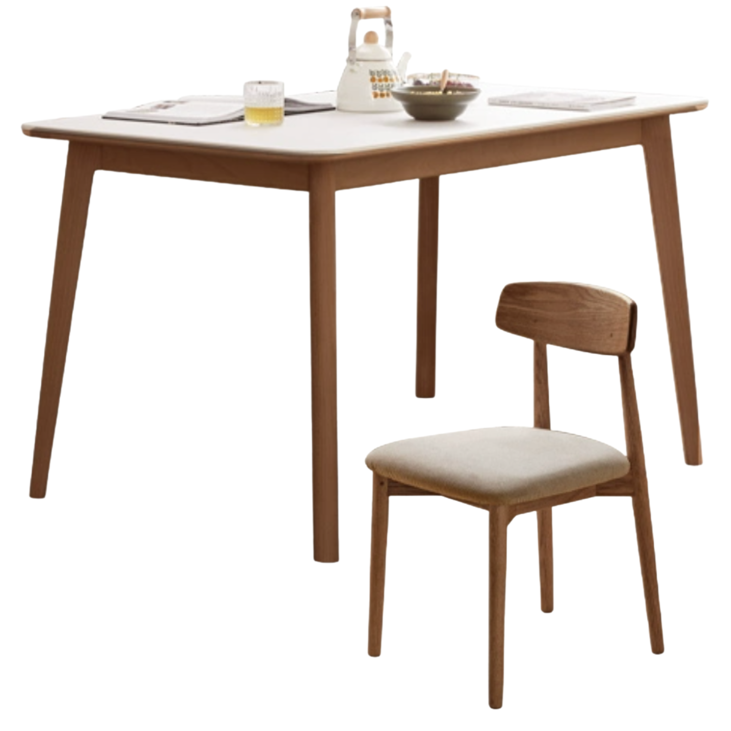 Beech Solid Wood Dining Table With Rock Slab Surface