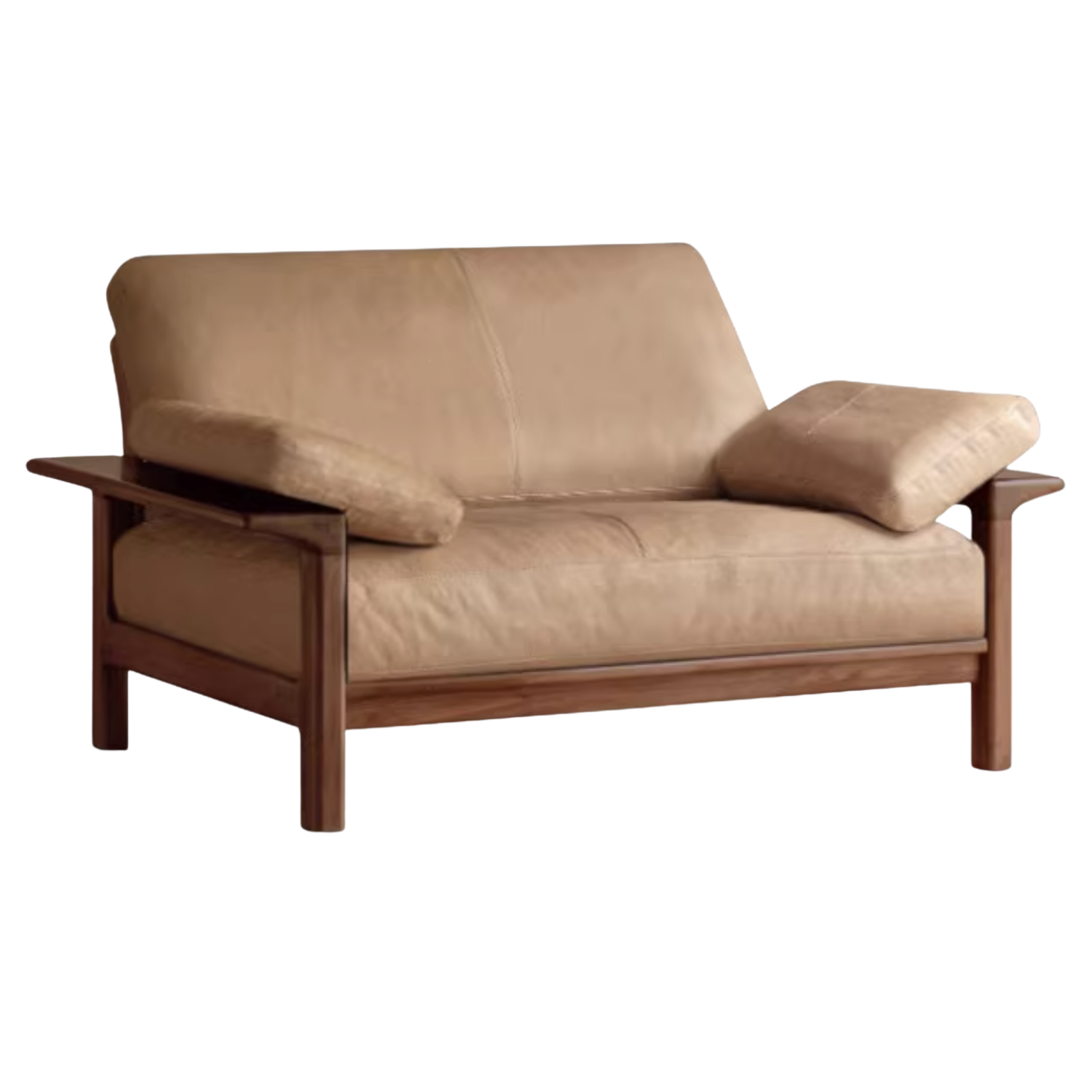 Black Walnut, Ash Solid Wood Wabi Sabi Style Genuine Leather Sofa, fabric sofa