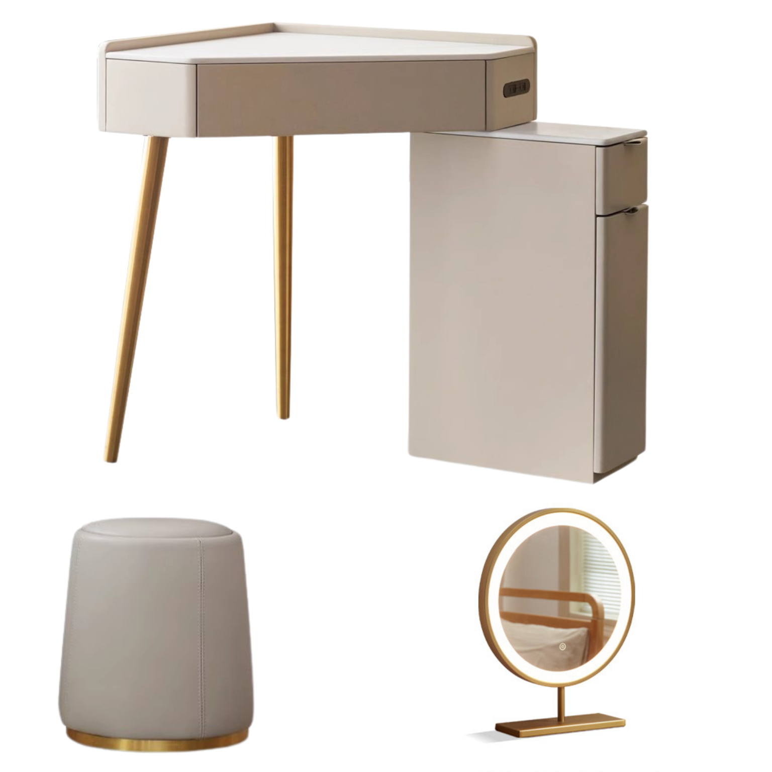 Poplar solid wood Corner makeup table light luxury white rock plate: