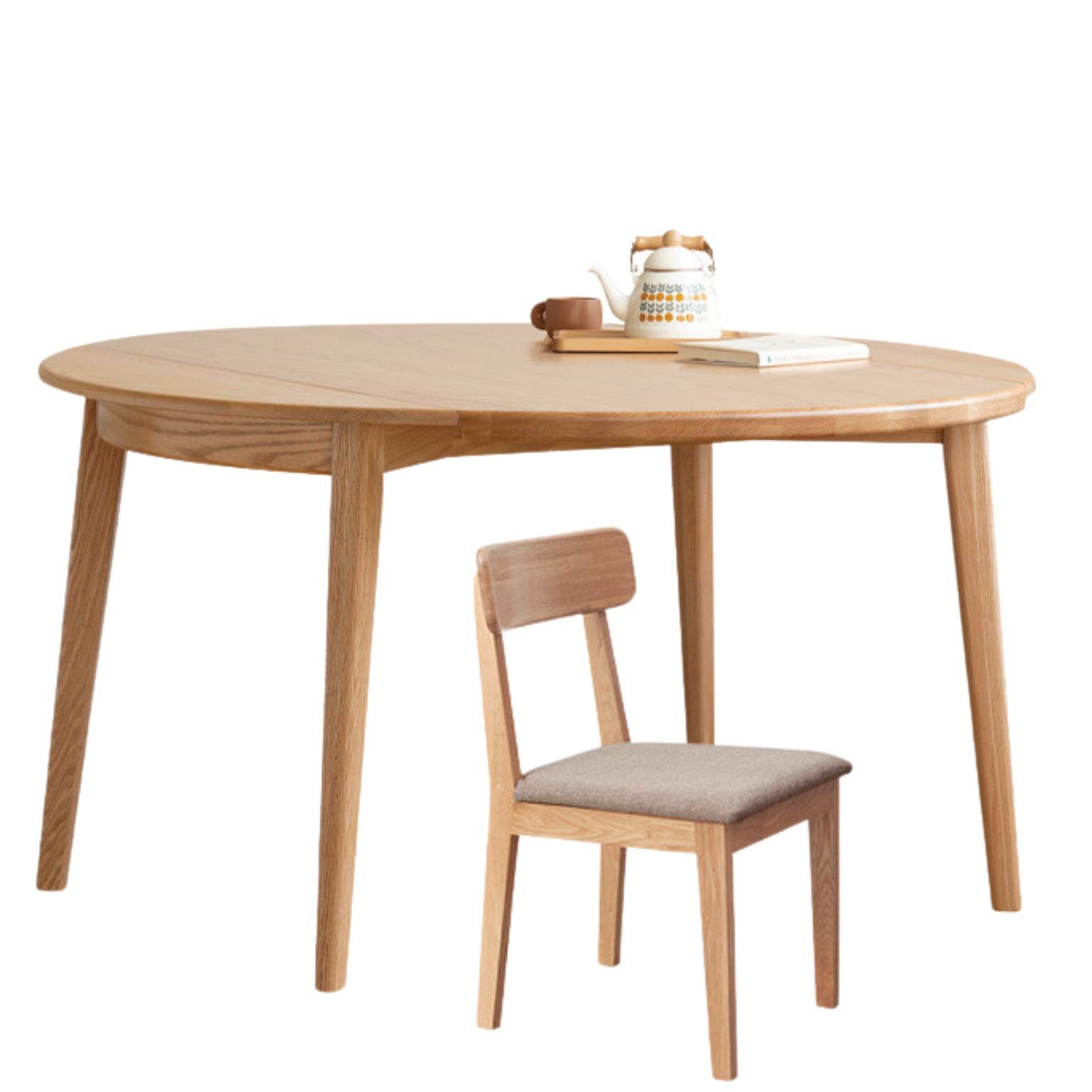 Oak solid wood folding round dining table,