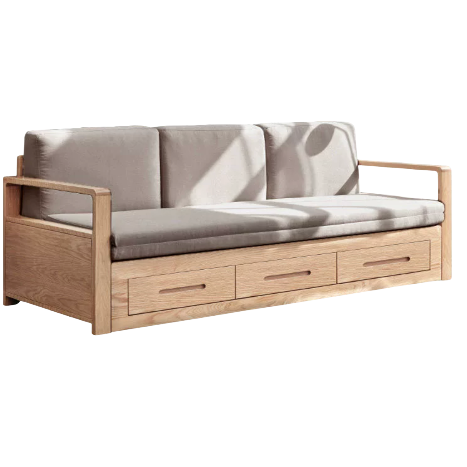 Oak Solid Wood Sofa Bed with Storage, Modern Design