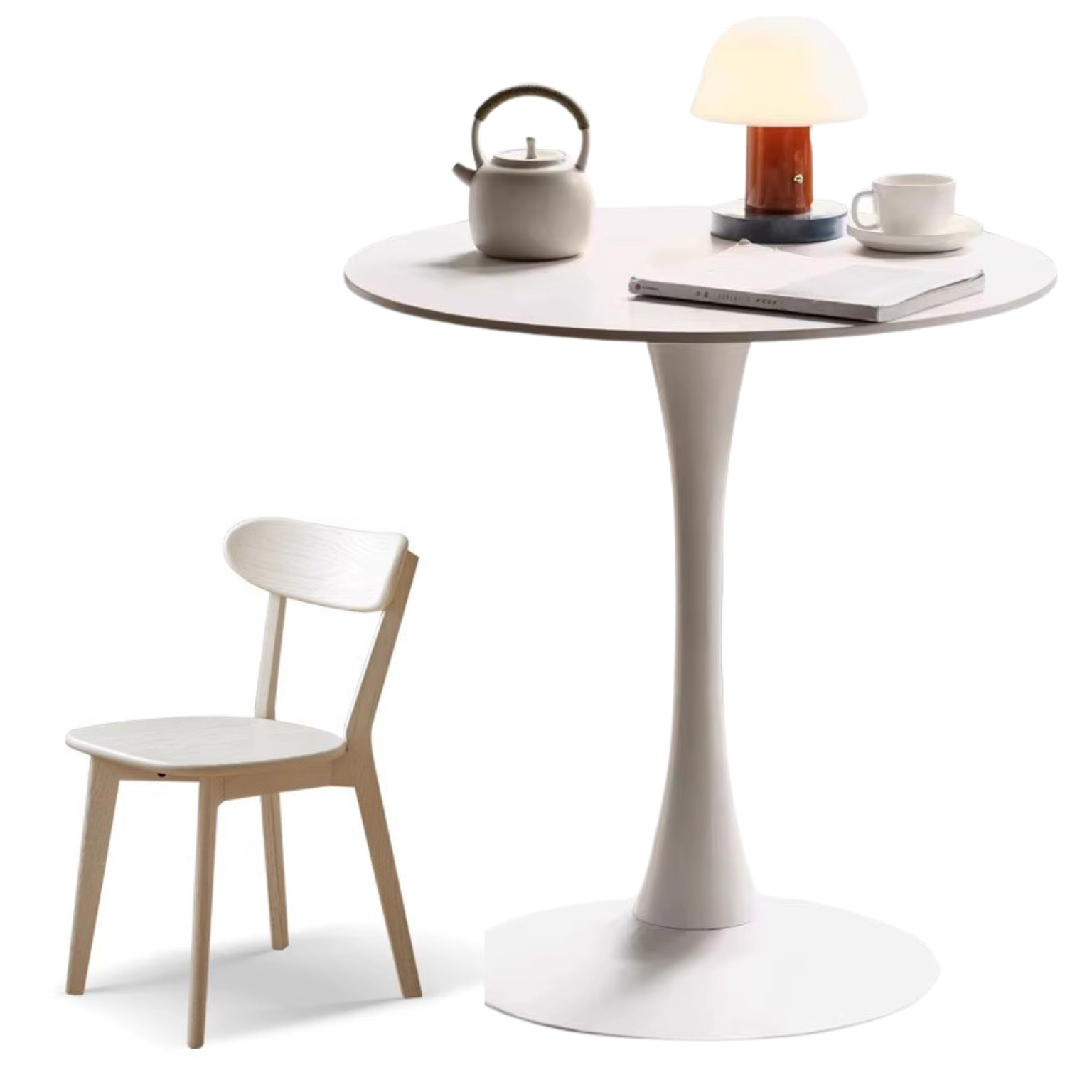 Rock Slab Top Small Round Dining Table Pure White