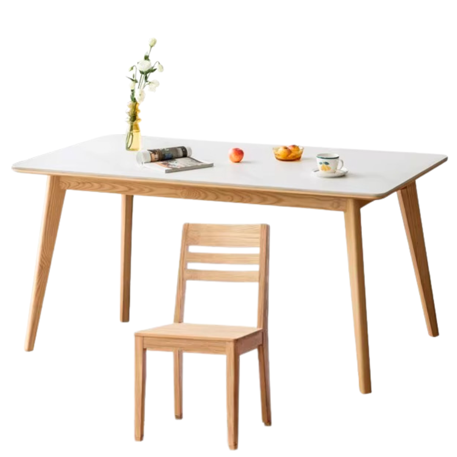 Ash solid wood Dining table with rock slab surface,